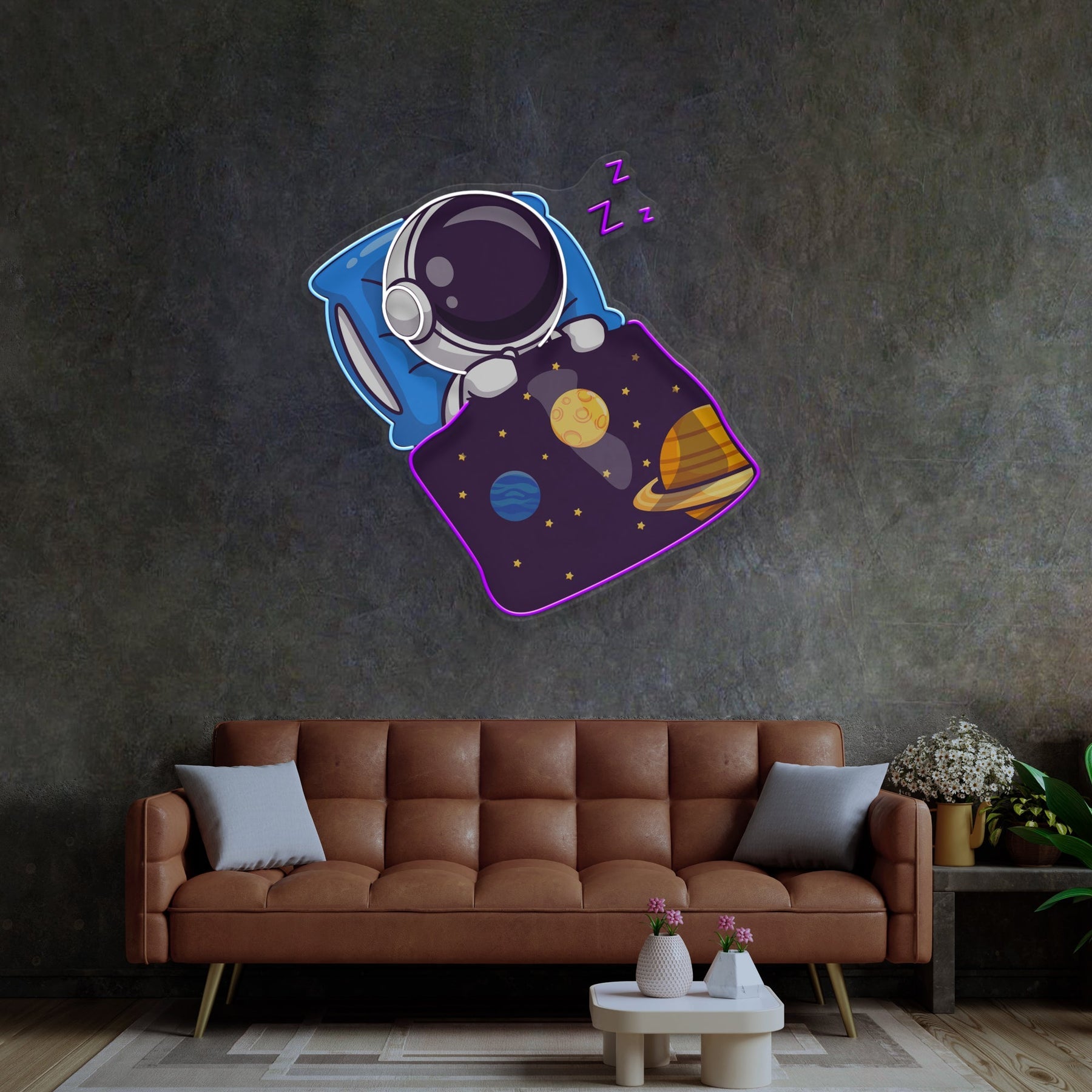 Astronautenschlaf LED Neon Pop Art – Träumen Sie unter den Sternen