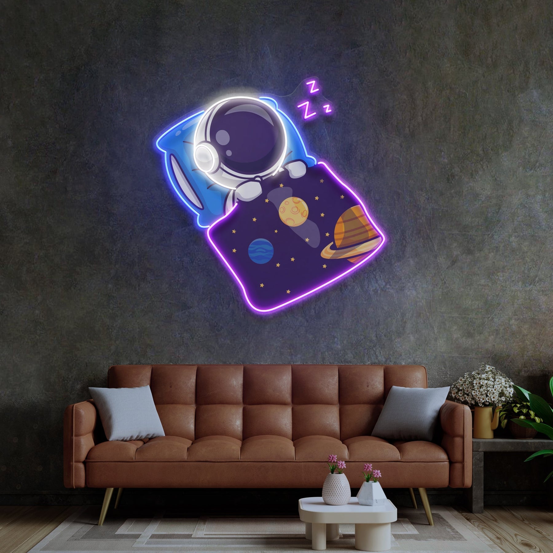 Astronautenschlaf LED Neon Pop Art – Träumen Sie unter den Sternen