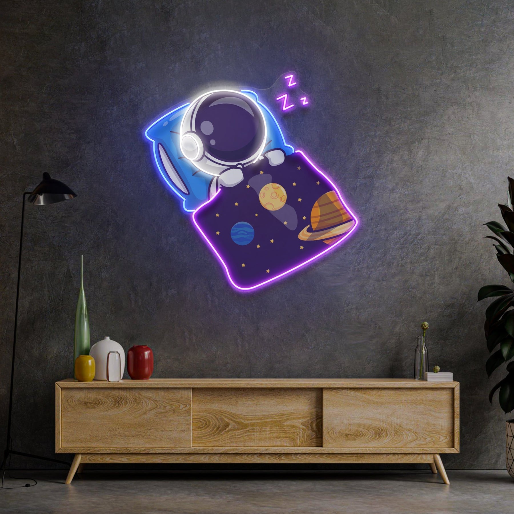 Astronautenschlaf LED Neon Pop Art – Träumen Sie unter den Sternen