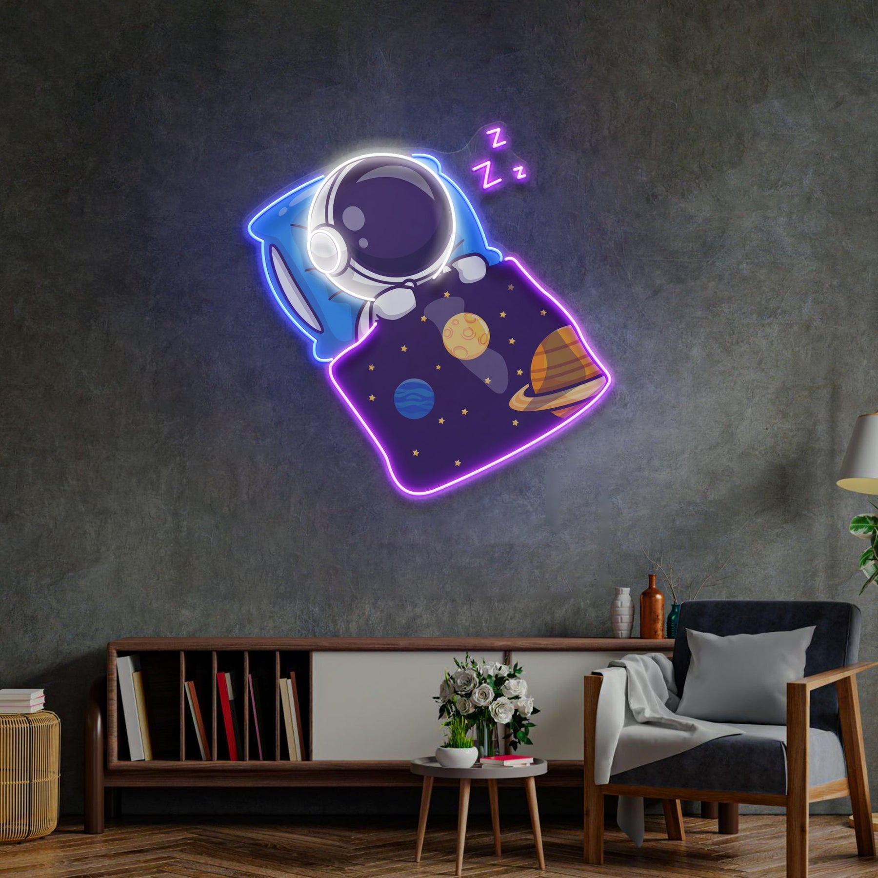 Astronautenschlaf LED Neon Pop Art – Träumen Sie unter den Sternen