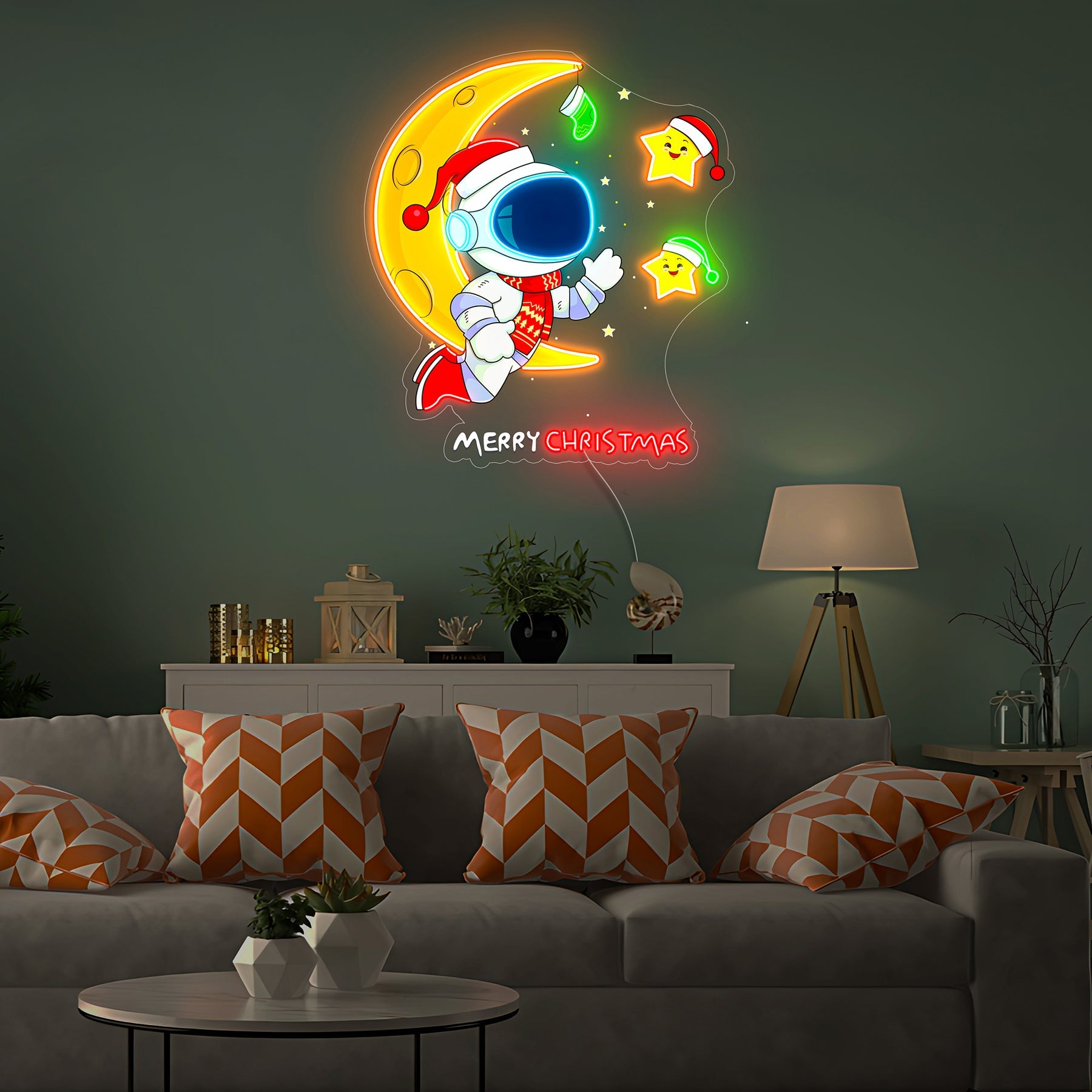 Astronaut mit Mond Weihnachts LED Neon Acryl Kunstwerk