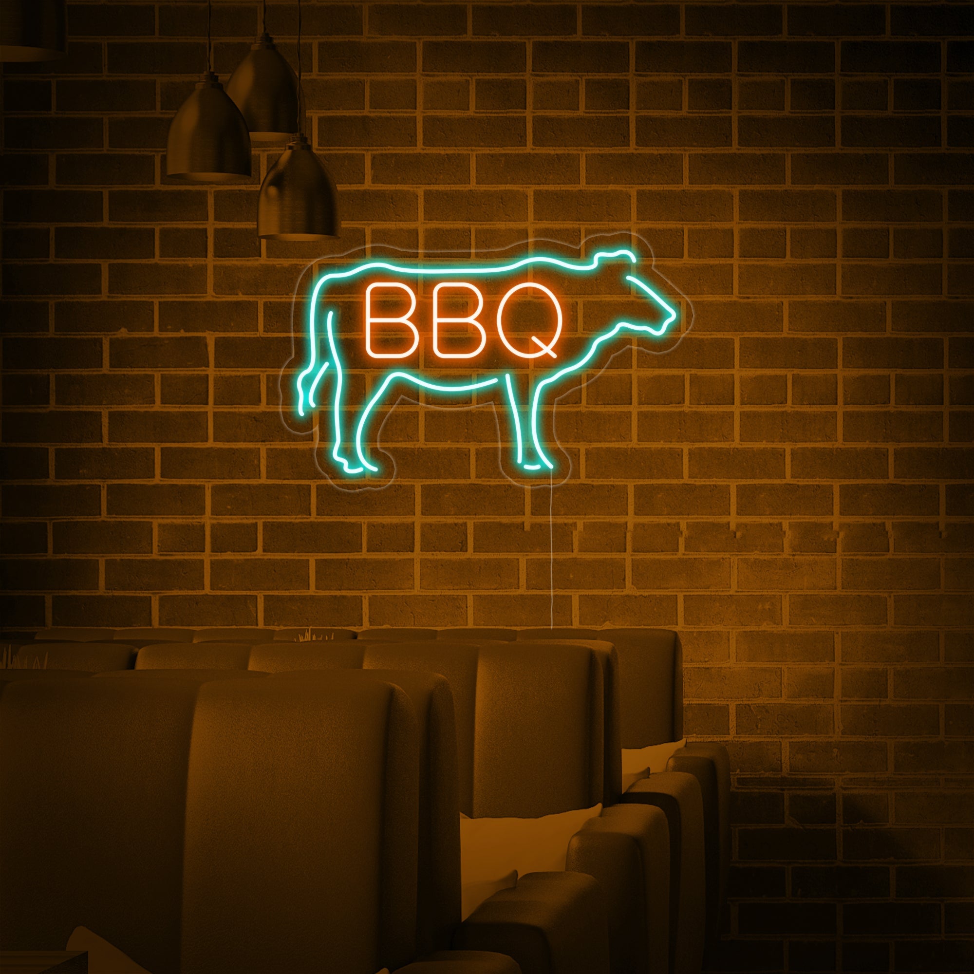 "Kuh, BBQ" Neonschrift