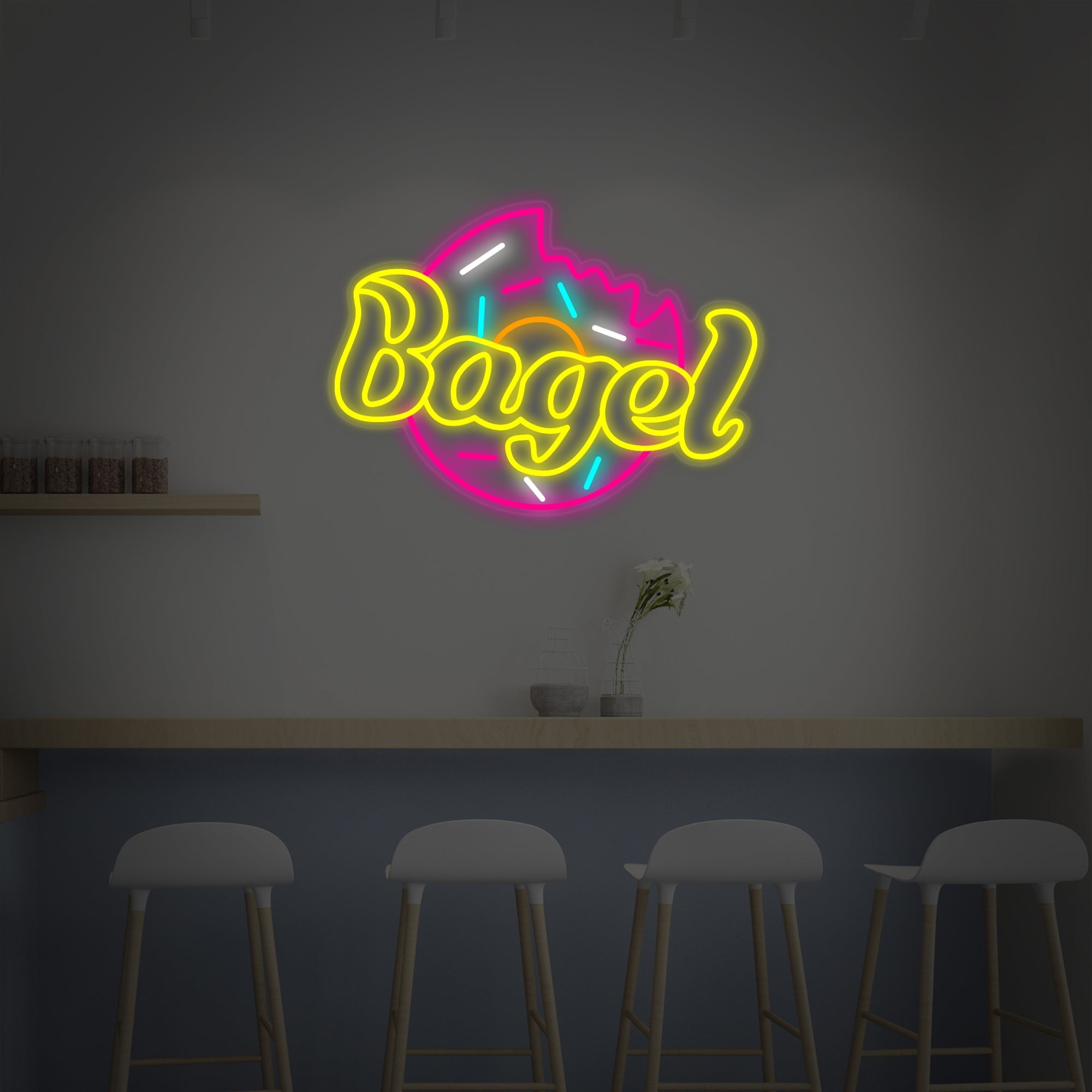 "Bagel Für Bäckerei Und Konditorei" Neonschrift