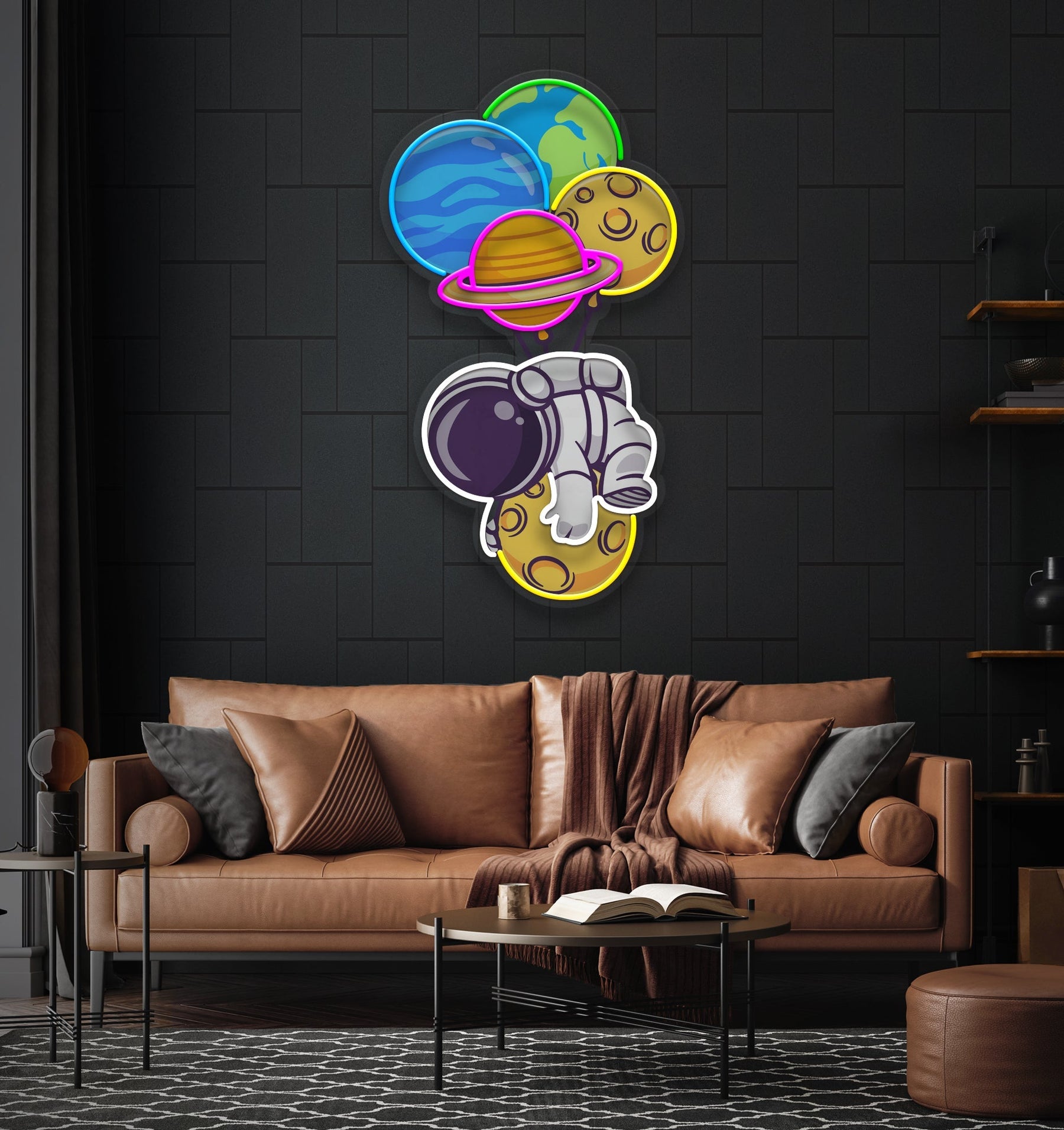 Ballon Astronauten-Kunstwerk, LED Neonlicht – Schweben Sie stilvoll ins Weltall