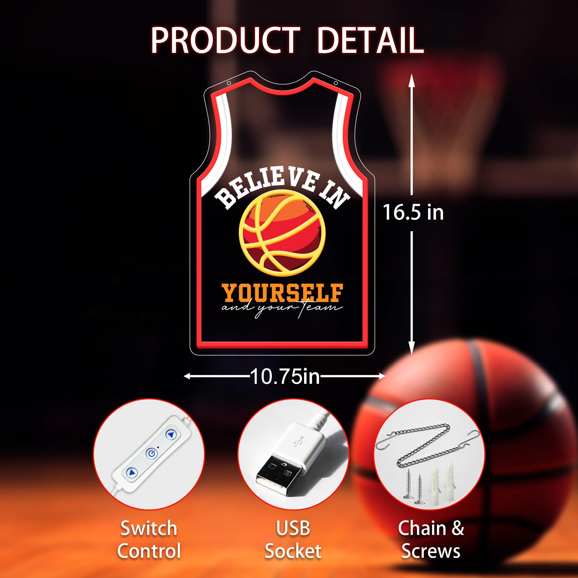 Basketball-Trikot Neonlampe – Stylische LED-Deko für Sportfans