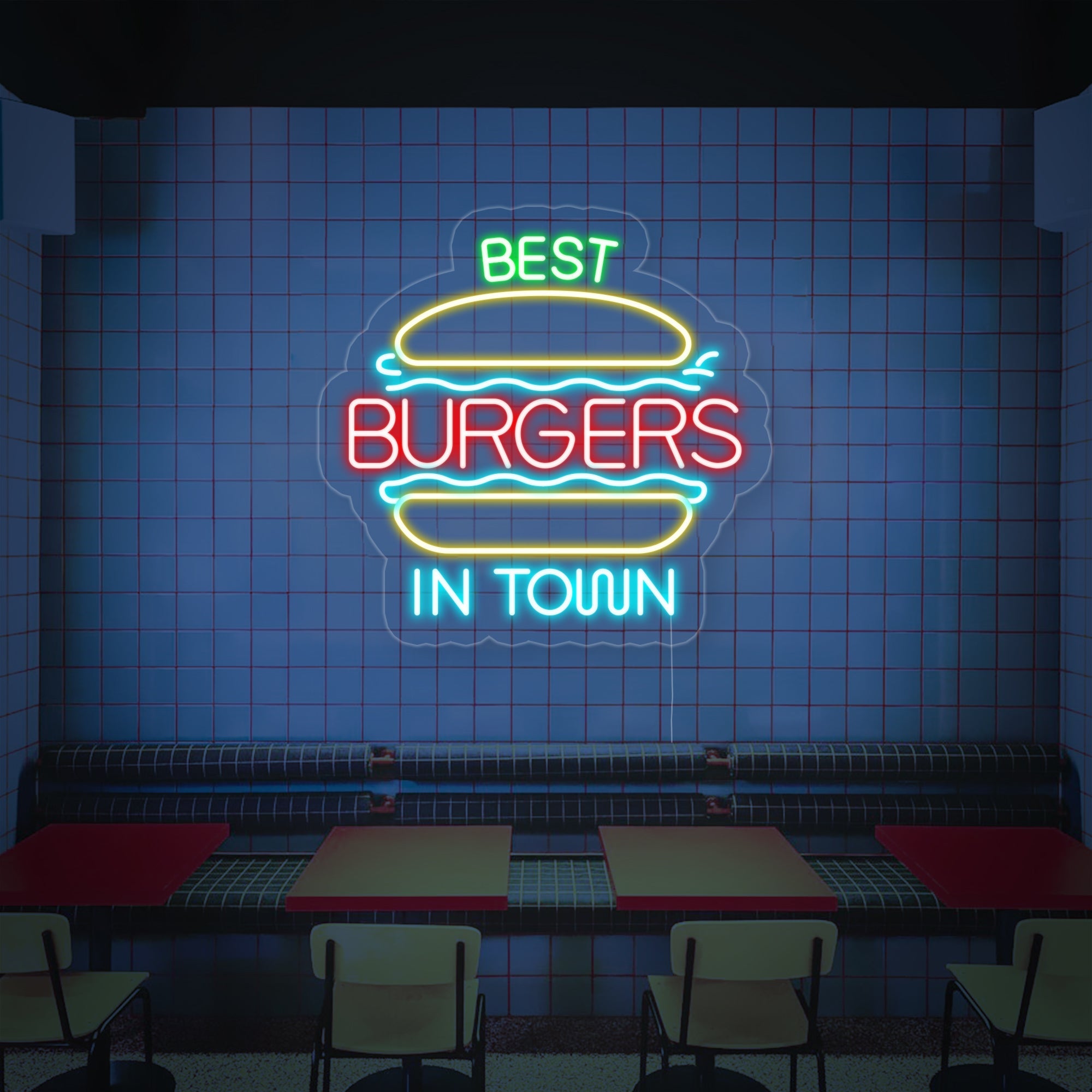 "Best Burgers In Town" Neonschrift