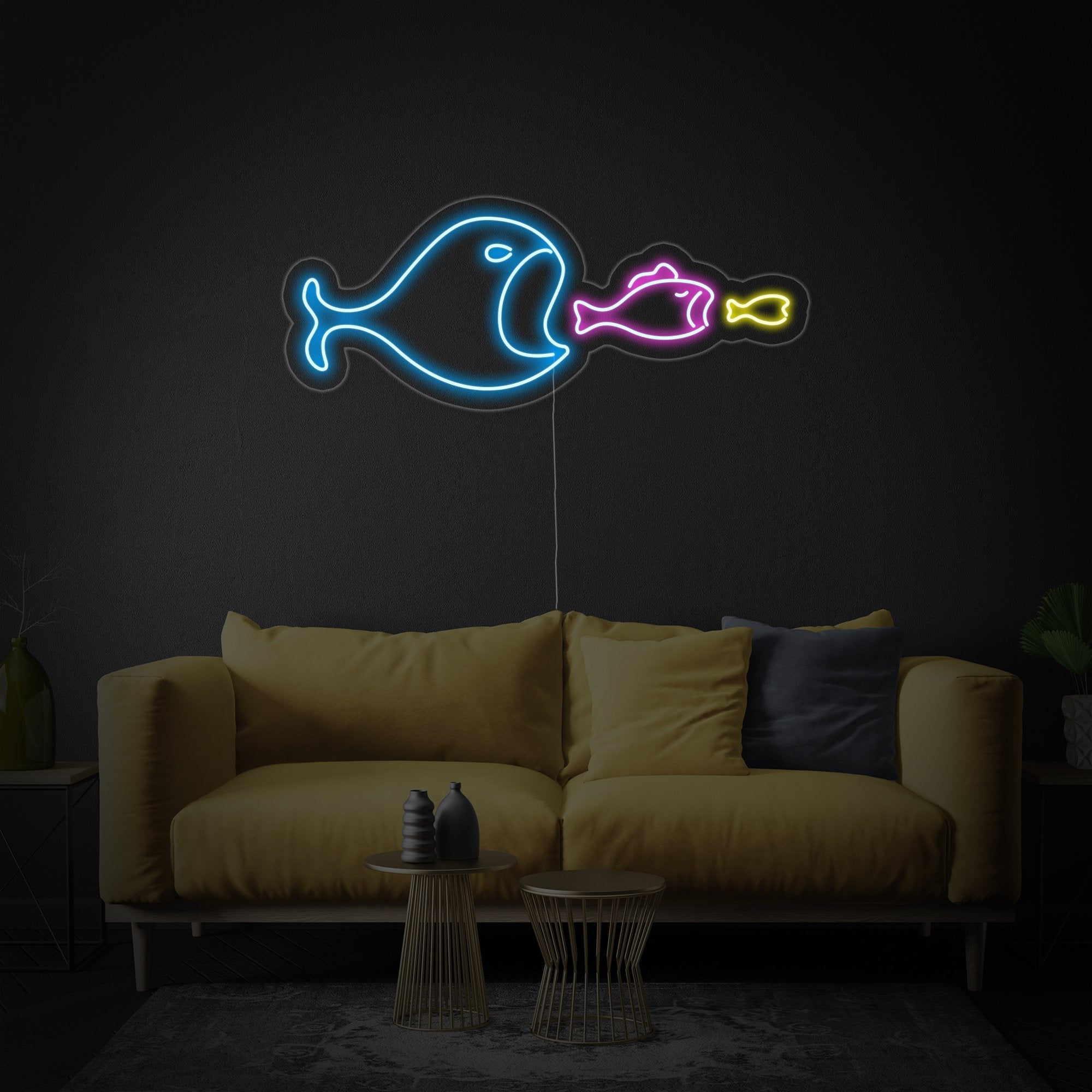 "Große Fische Fressen Kleine Fische" Neonschrift
