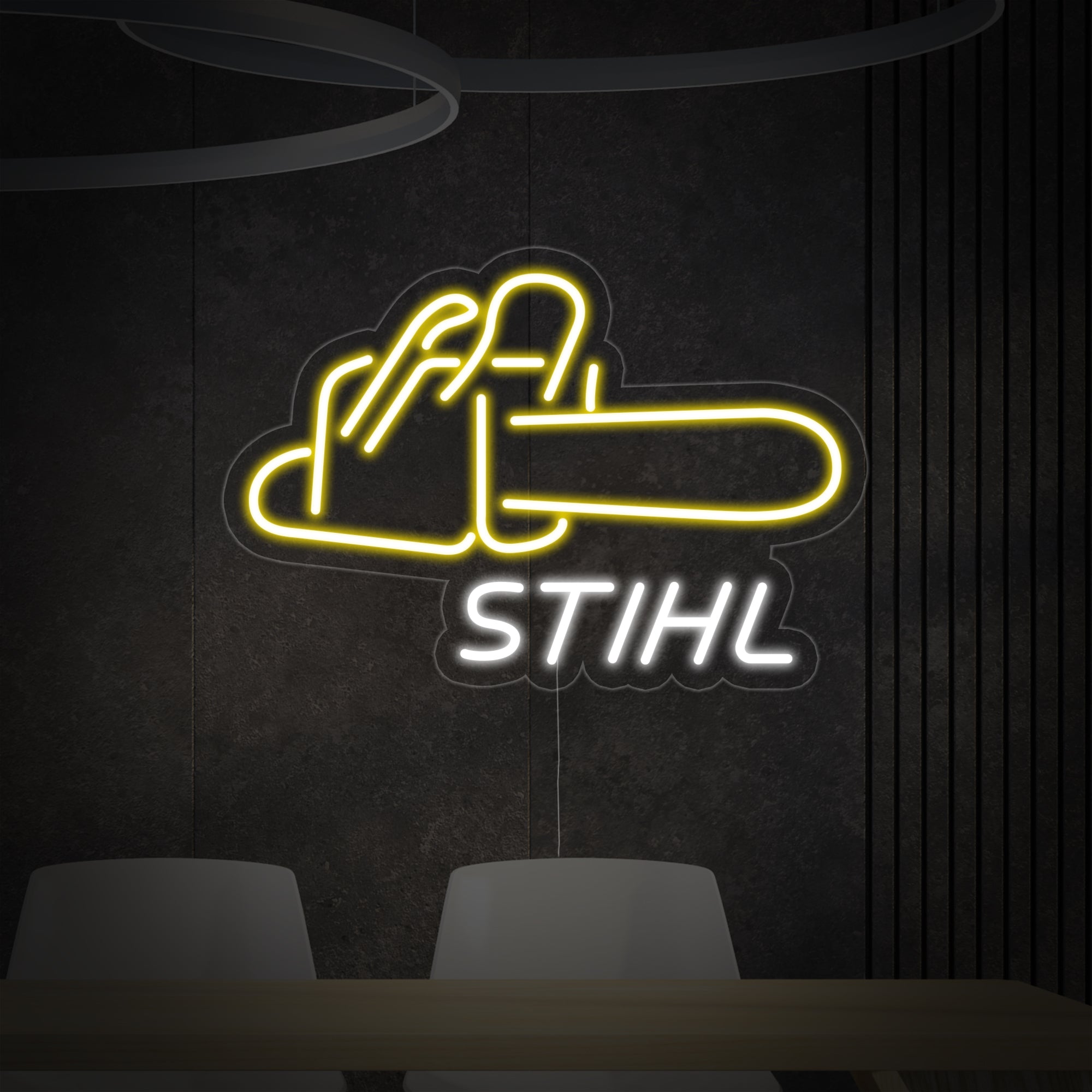 "Stihl, Kettensäge" Neonschrift