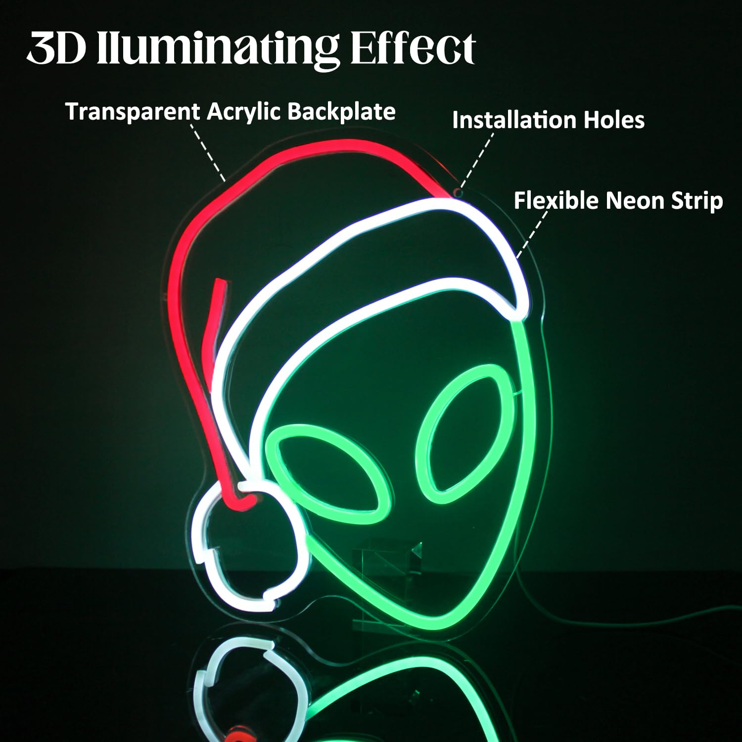 Christmas Alien Neonlampe – Grüne & Rote LED-Deko mit Weihnachtsflair