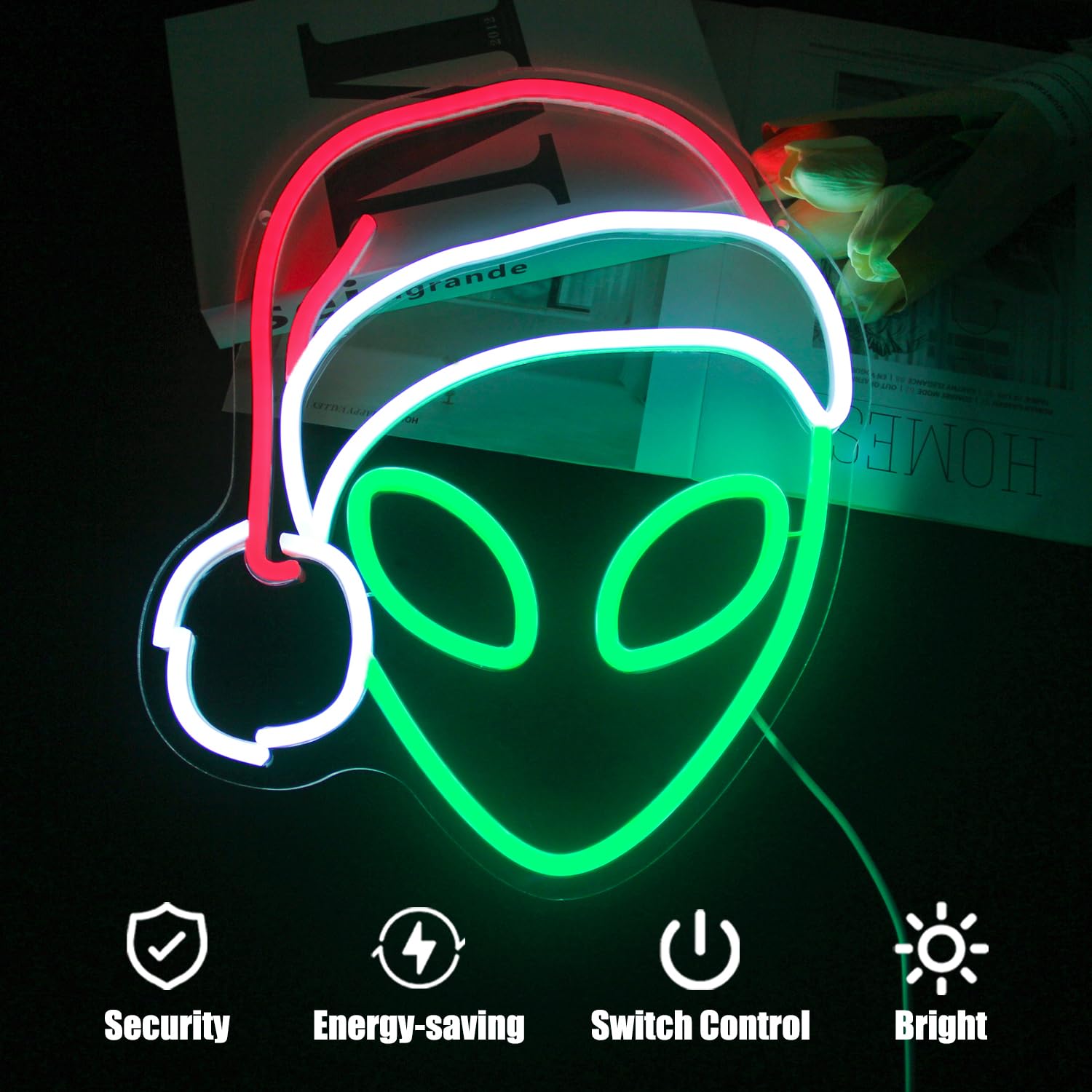 Christmas Alien Neonlampe – Grüne & Rote LED-Deko mit Weihnachtsflair