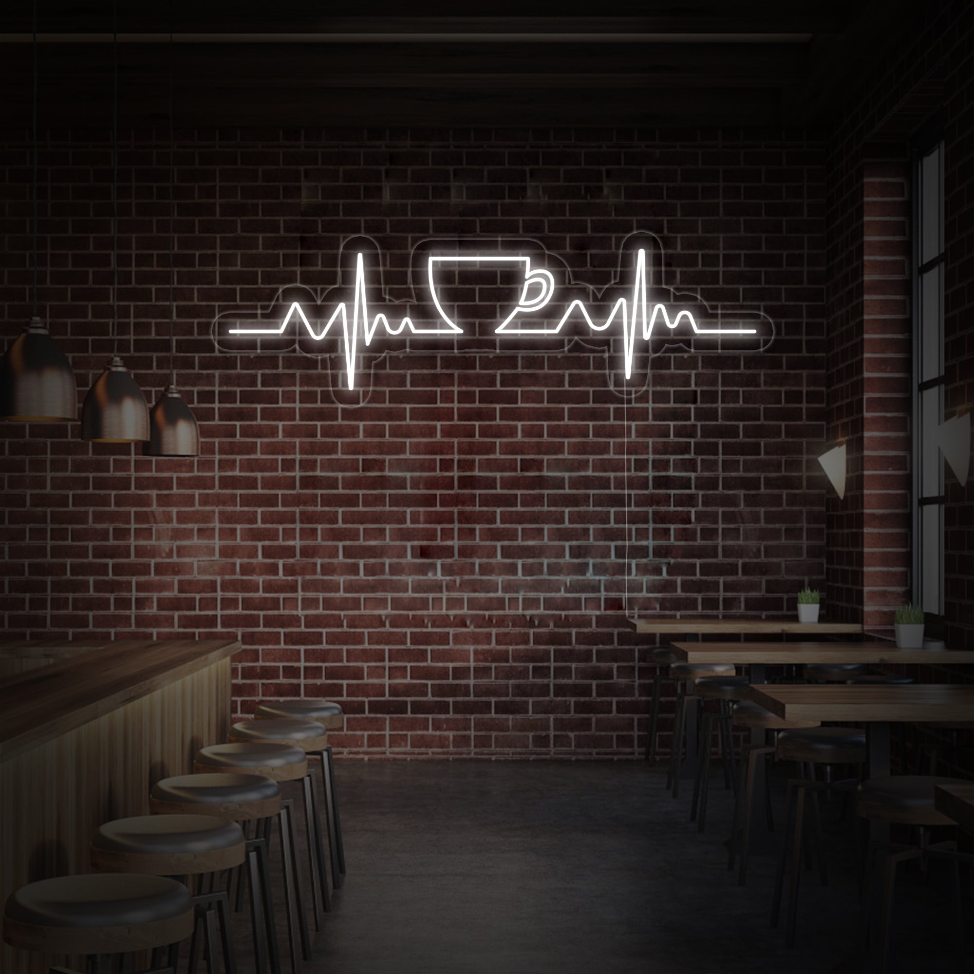 "Kaffee Herzklopfen" Neonschrift