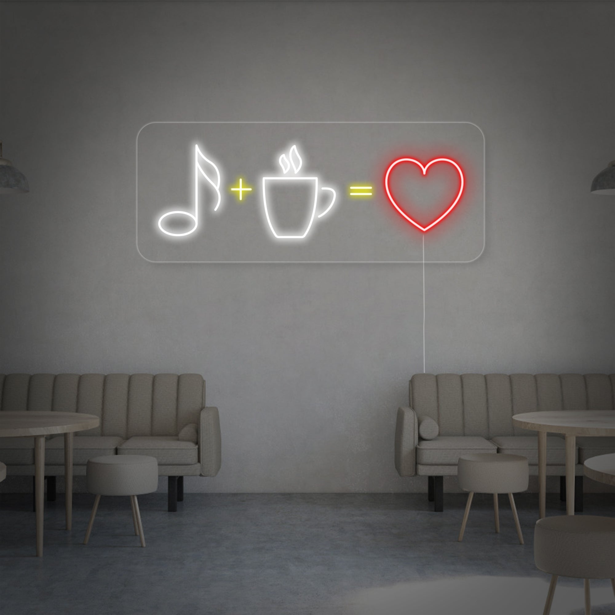 "Kaffee Musik Liebe" Neonschrift