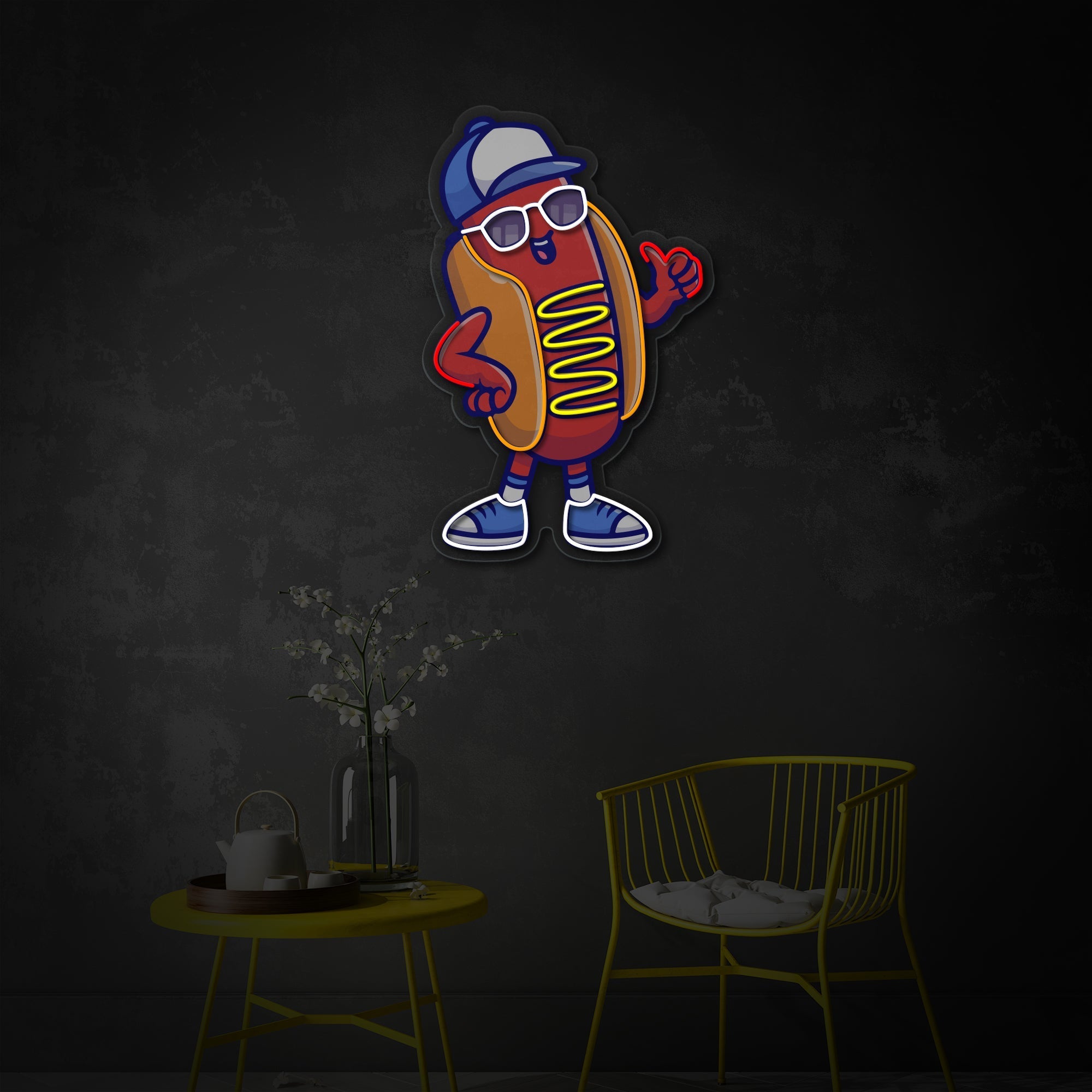 "Cool Hotdog tragen Brille und Hut, Essen, Restaurant" UV-bedruckt LED-Neonschild