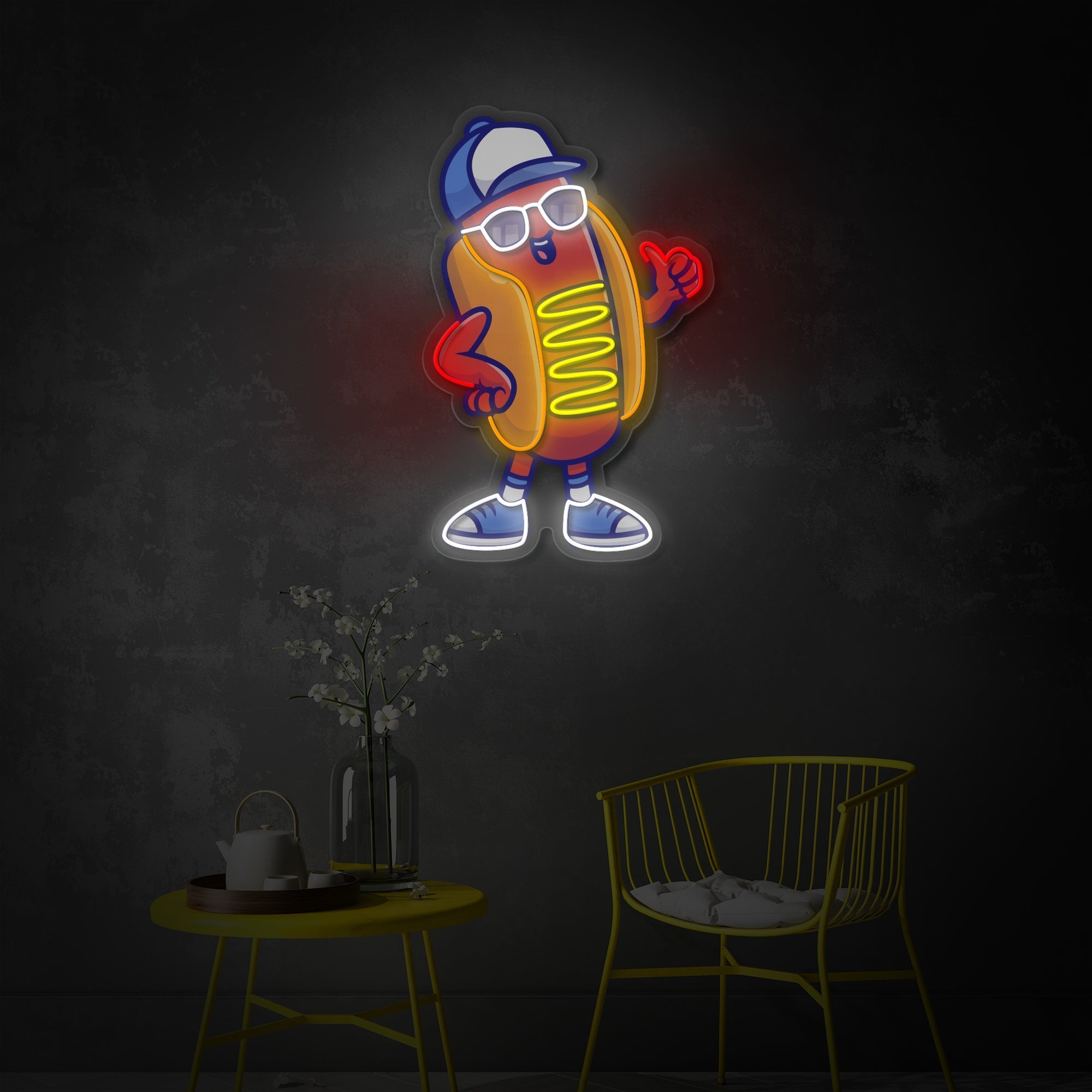 "Cool Hotdog tragen Brille und Hut, Essen, Restaurant" UV-bedruckt LED-Neonschild