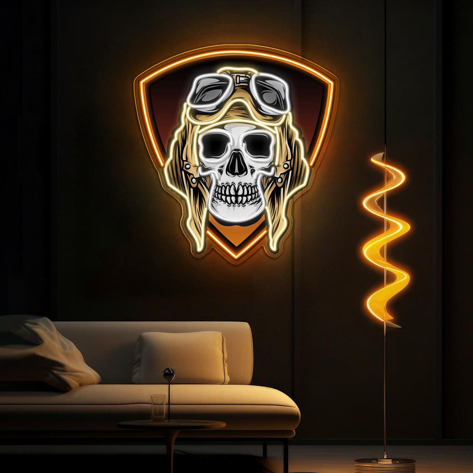 Coole Knochen: Neonschädel mit Brille Neonschild Lichtkunstwerk