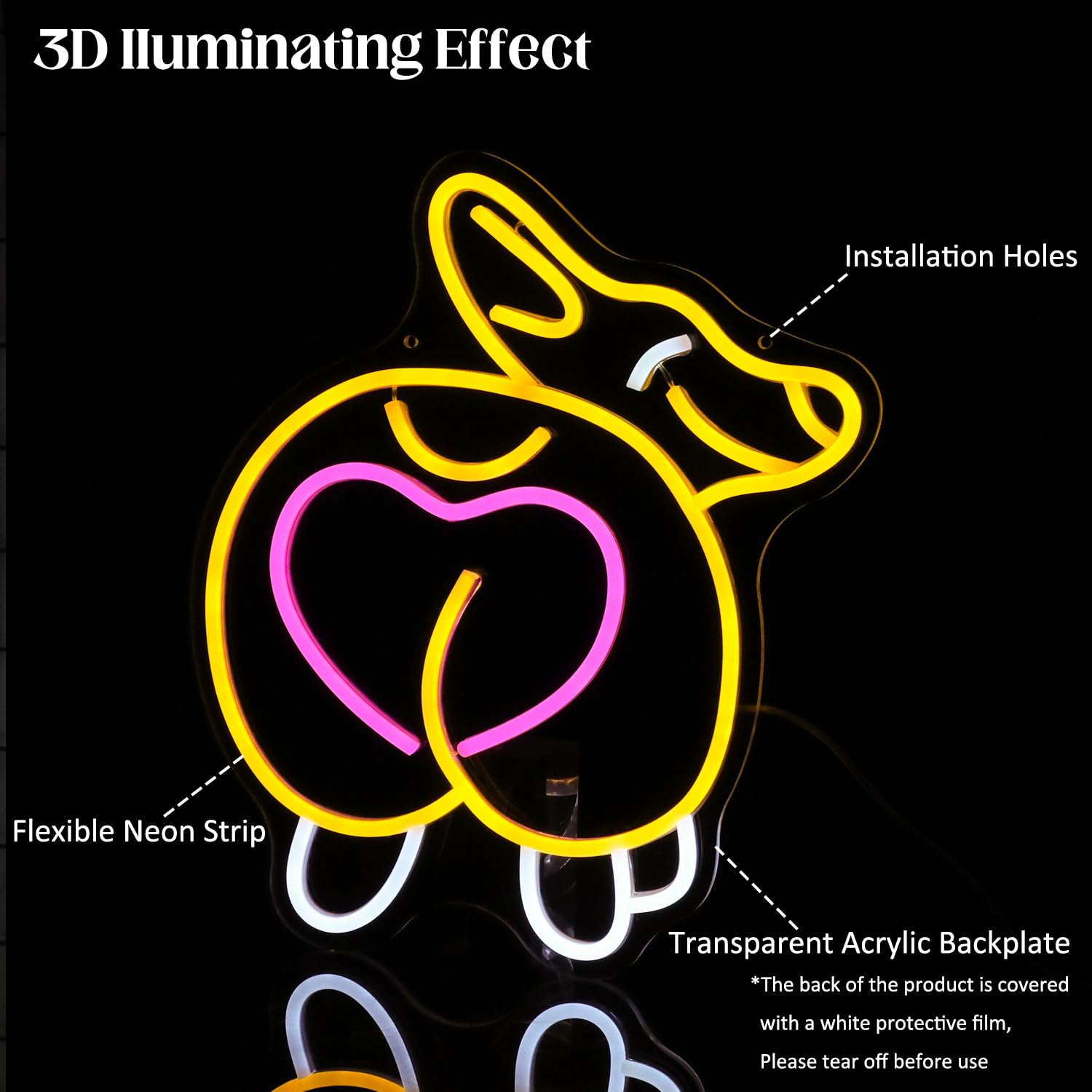 Corgi-Popo Neonlampe – Lustige LED-Deko für Zuhause & Geschenkideen