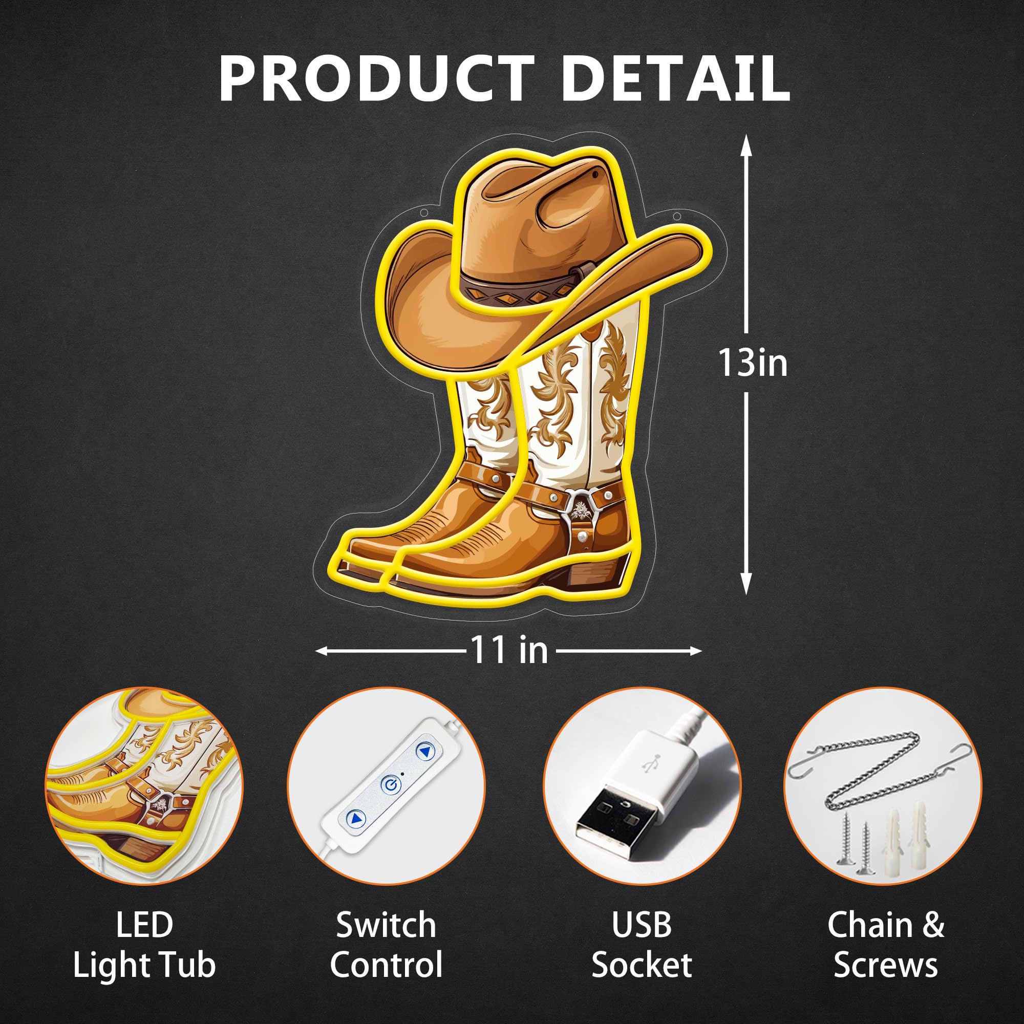 Cowboy-Stiefel Neonlampe – LED-Wanddekoration im Western-Stil
