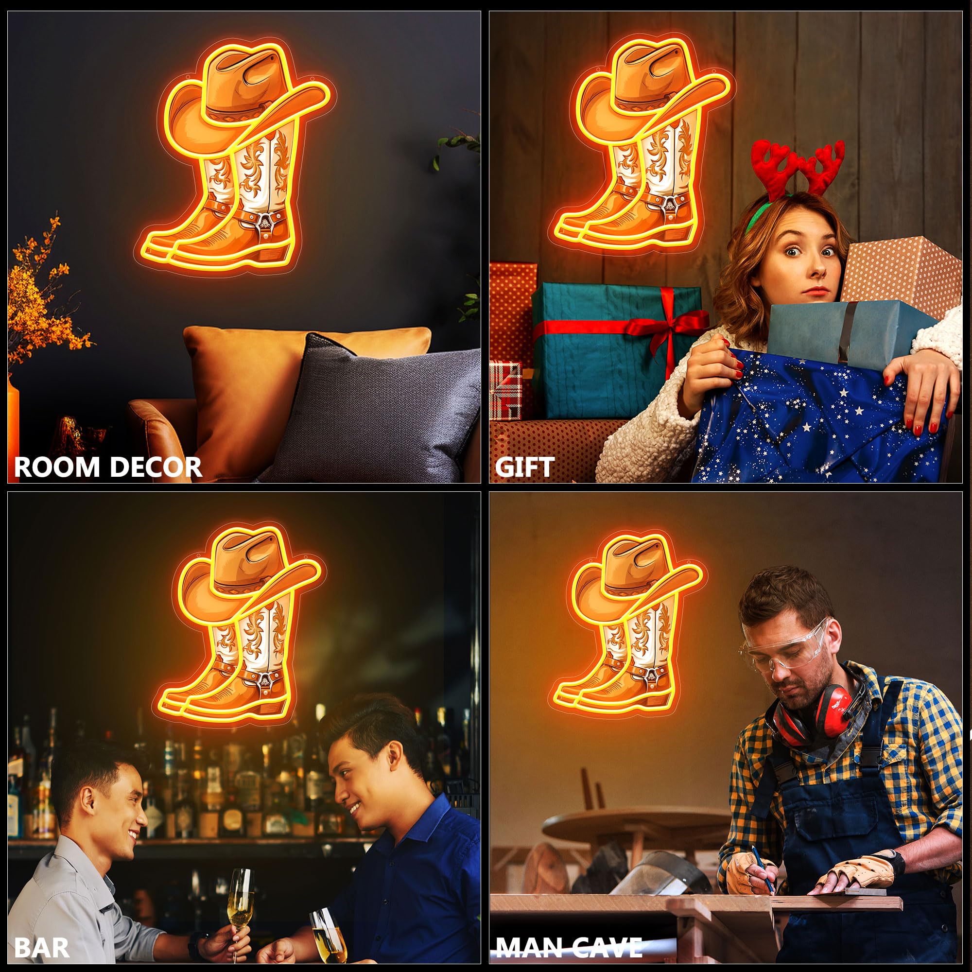 Cowboy-Stiefel Neonlampe – LED-Wanddekoration im Western-Stil