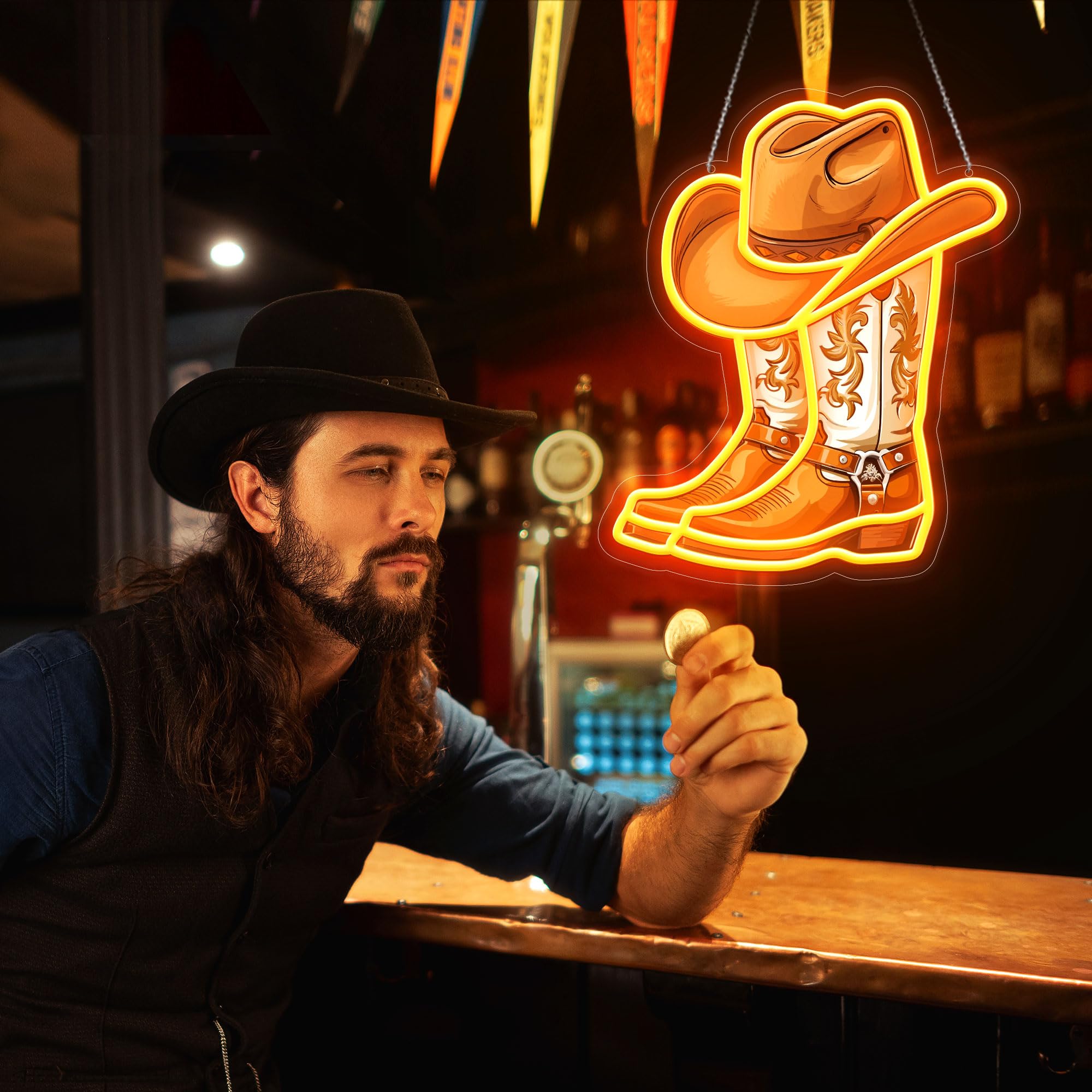 Cowboy-Stiefel Neonlampe – LED-Wanddekoration im Western-Stil