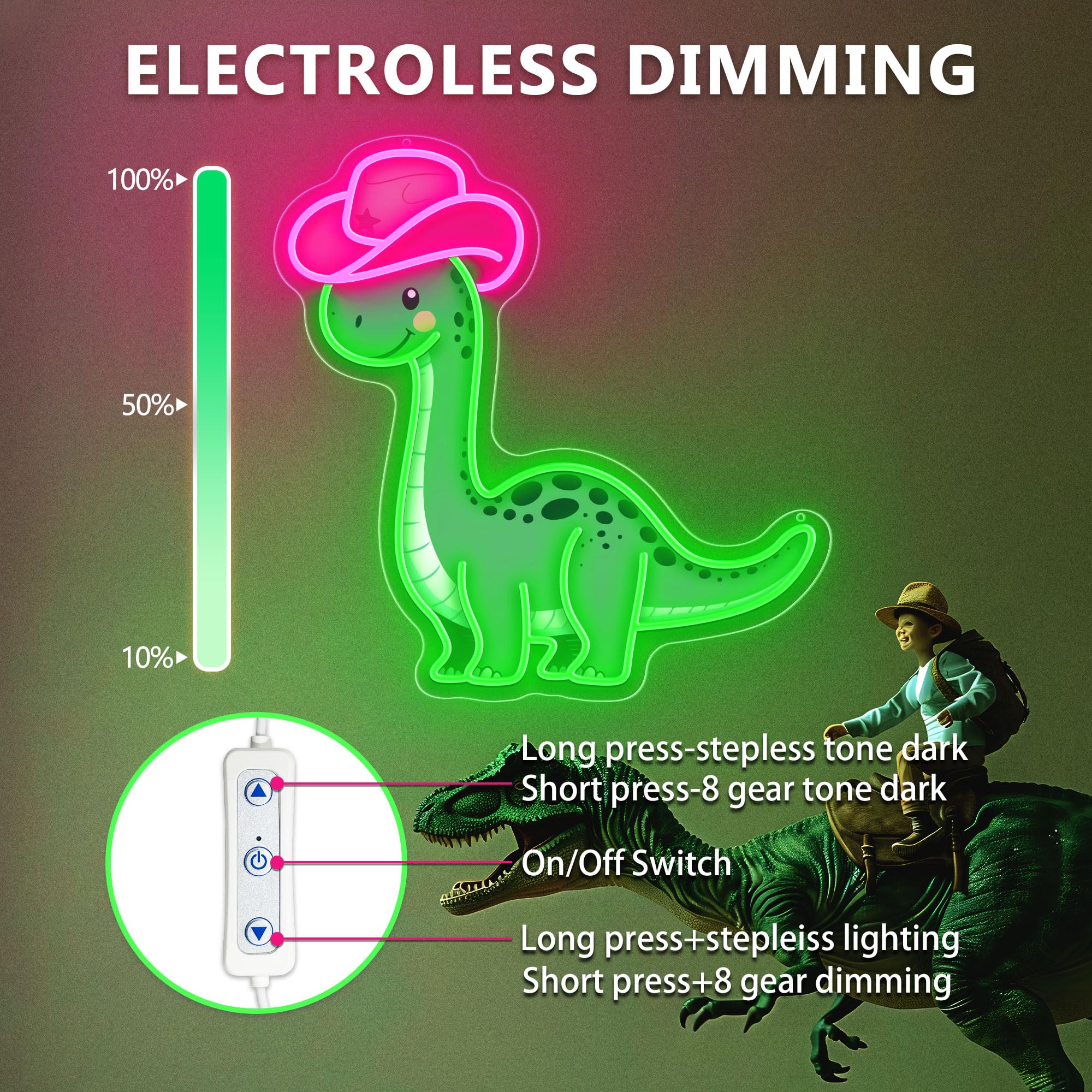 Cowboy Dinosaurier Neonlampe – Coole LED-Deko für Zuhause & Büro
