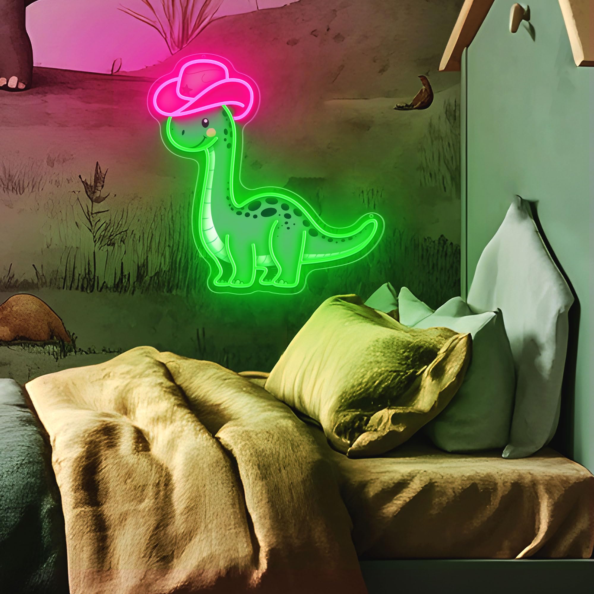 Cowboy Dinosaurier Neonlampe – Coole LED-Deko für Zuhause & Büro