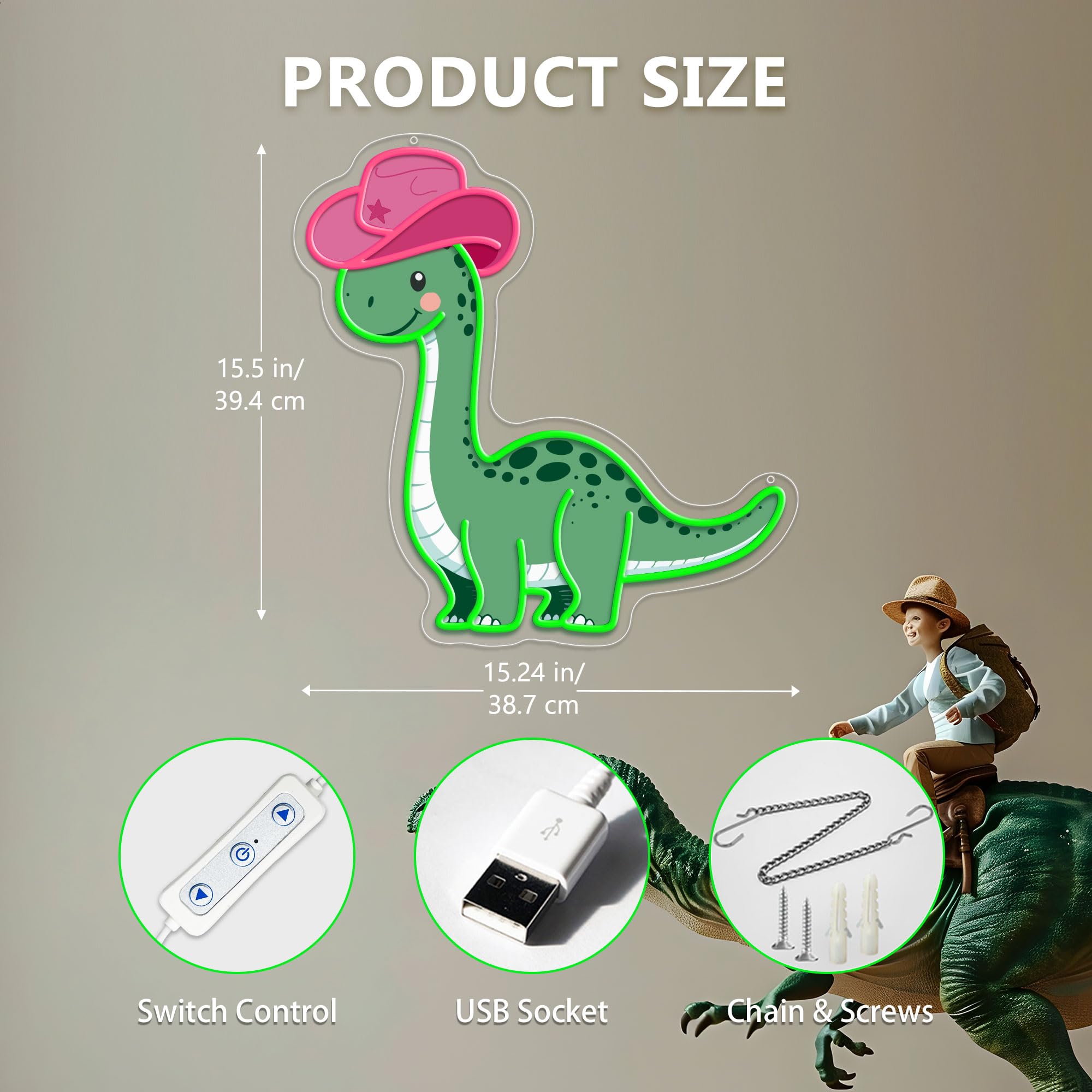 Cowboy Dinosaurier Neonlampe – Coole LED-Deko für Zuhause & Büro