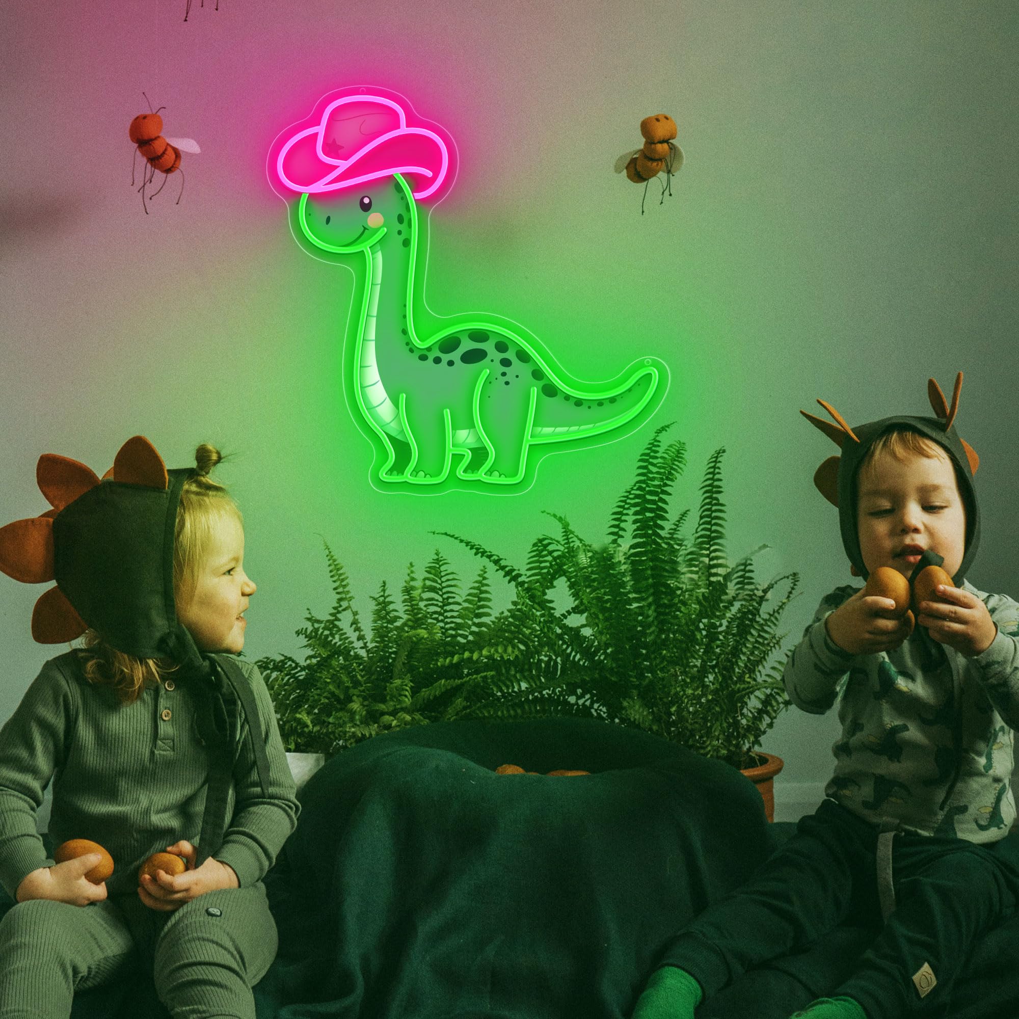 Cowboy Dinosaurier Neonlampe – Coole LED-Deko für Zuhause & Büro