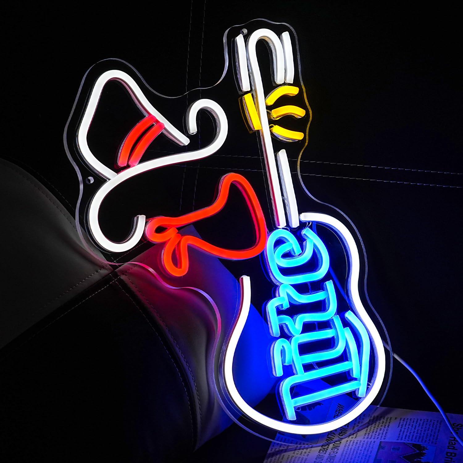 Cowboyhut-Gitarre-Leuchtreklame für Wanddekoration