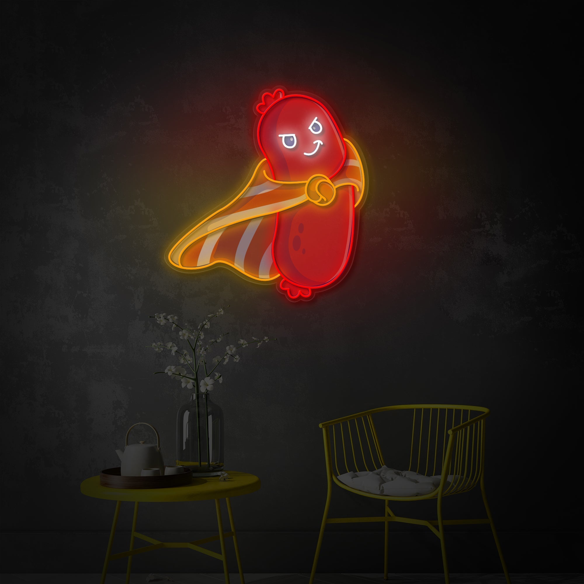 "Süße Wurst Superheld, Essen, Restaurant" UV-bedruckt LED-Neonschild