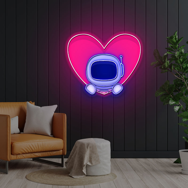 Herz Neonschild – Niedliches Astronauten Pop-up in Acryl Kunstwerk