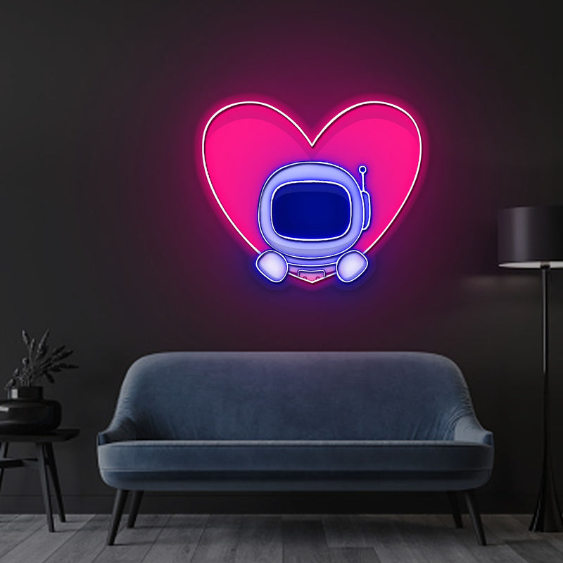 Herz Neonschild – Niedliches Astronauten Pop-up in Acryl Kunstwerk