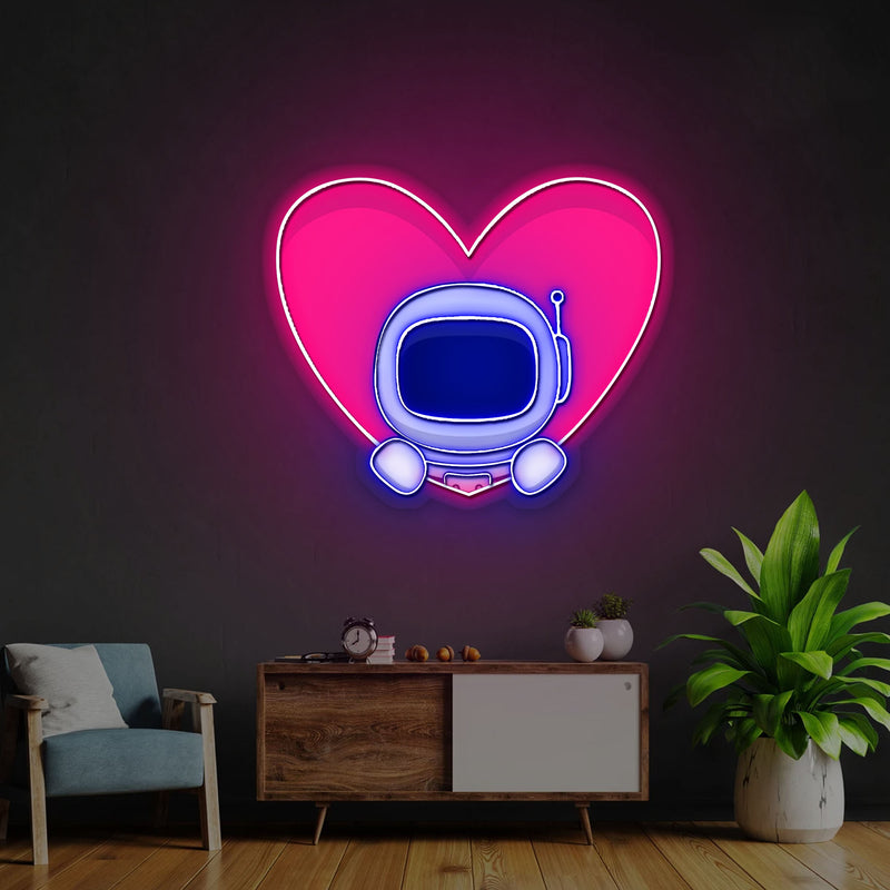 Herz Neonschild – Niedliches Astronauten Pop-up in Acryl Kunstwerk
