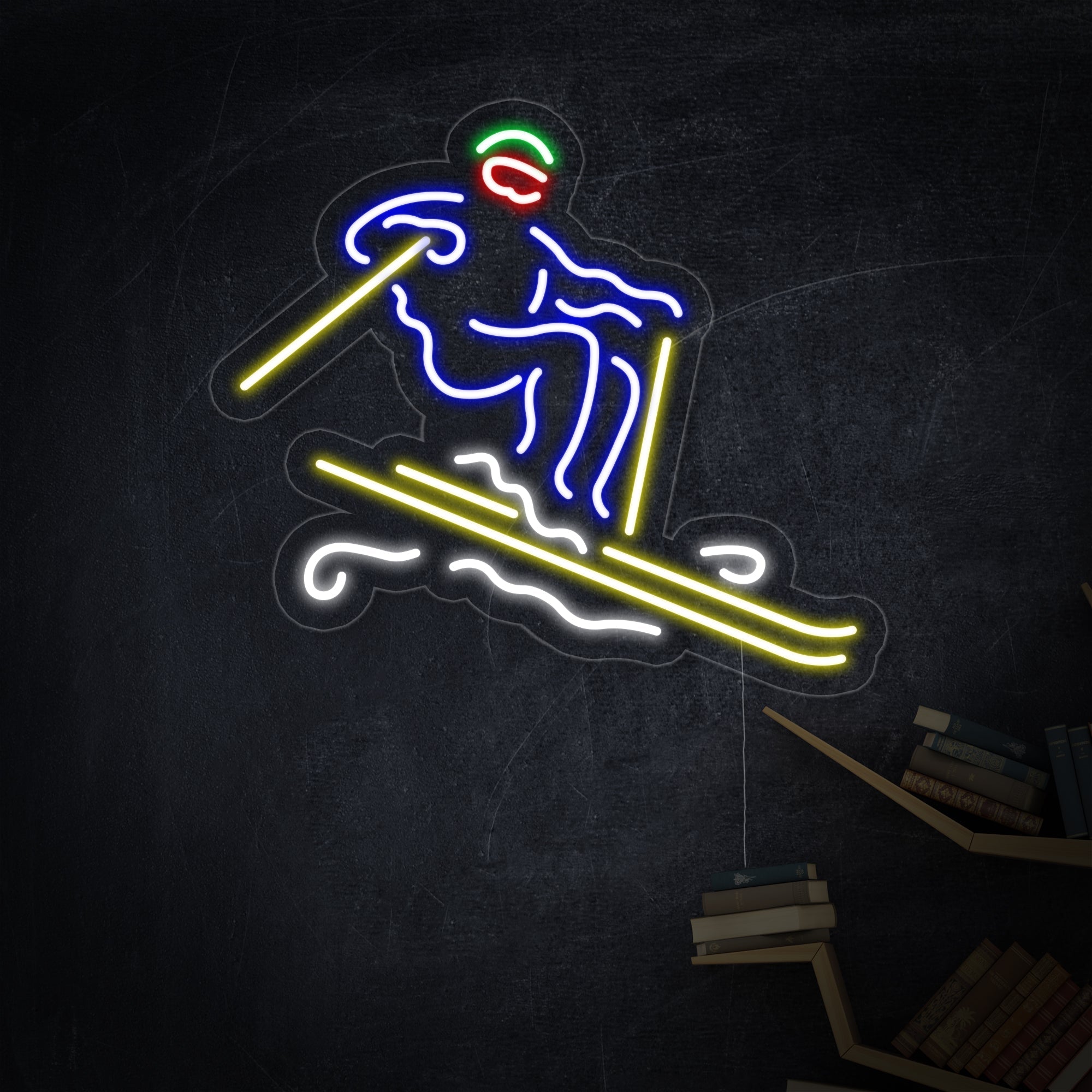 "Skifahrer" Neonschrift, Skifahrer Leuchtreklame, Skifahrer Leuchtschild