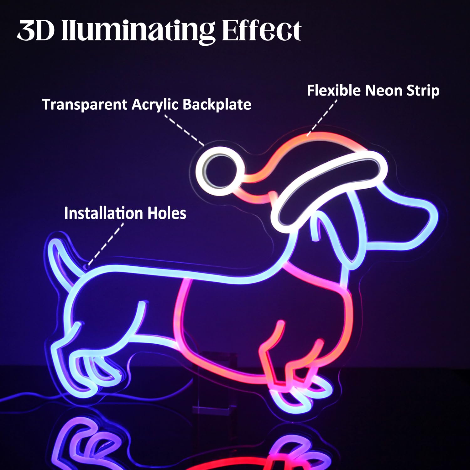 Dackel Neonlampe mit Weihnachtsmütze – Lustige LED-Deko für Zuhause & Feste