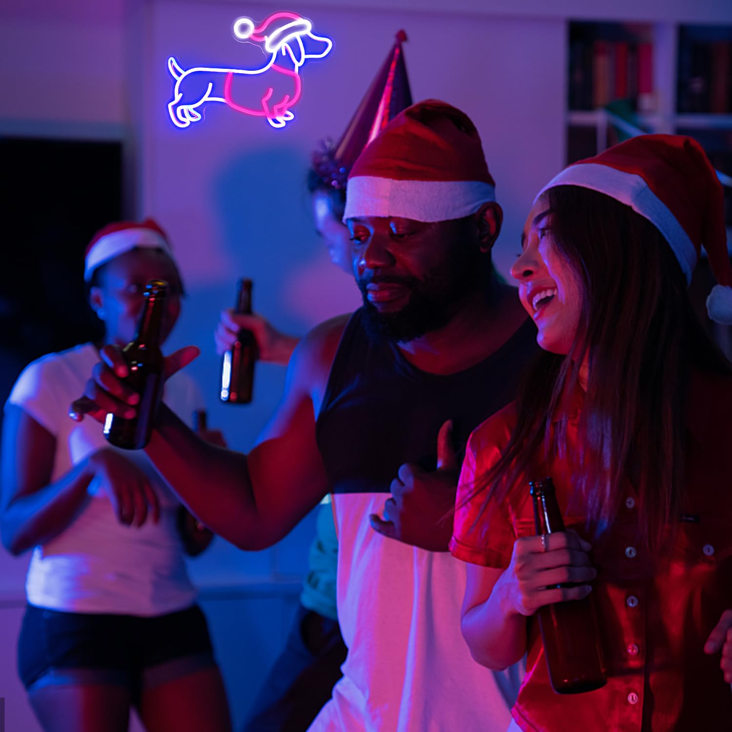 Dackel Neonlampe mit Weihnachtsmütze – Lustige LED-Deko für Zuhause & Feste