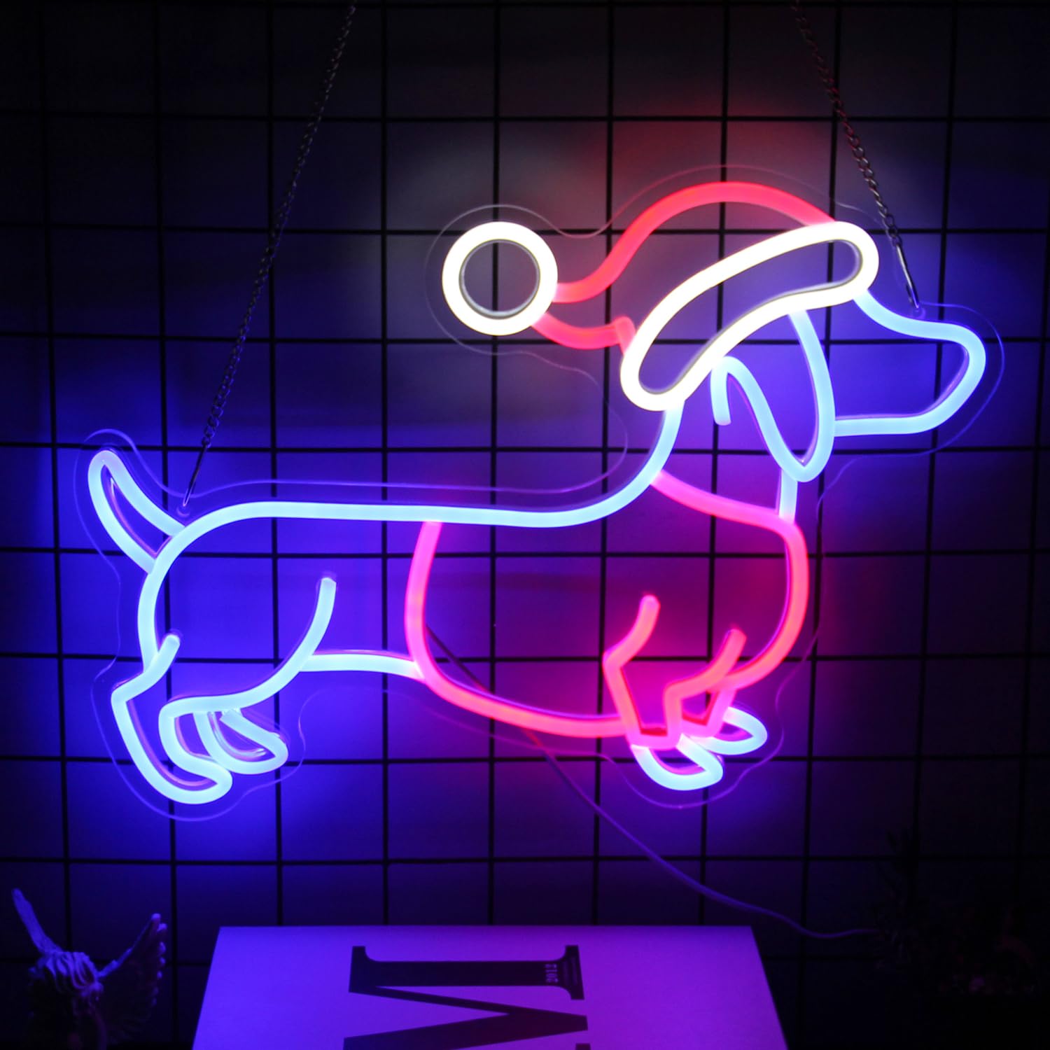 Dackel Neonlampe mit Weihnachtsmütze – Lustige LED-Deko für Zuhause & Feste