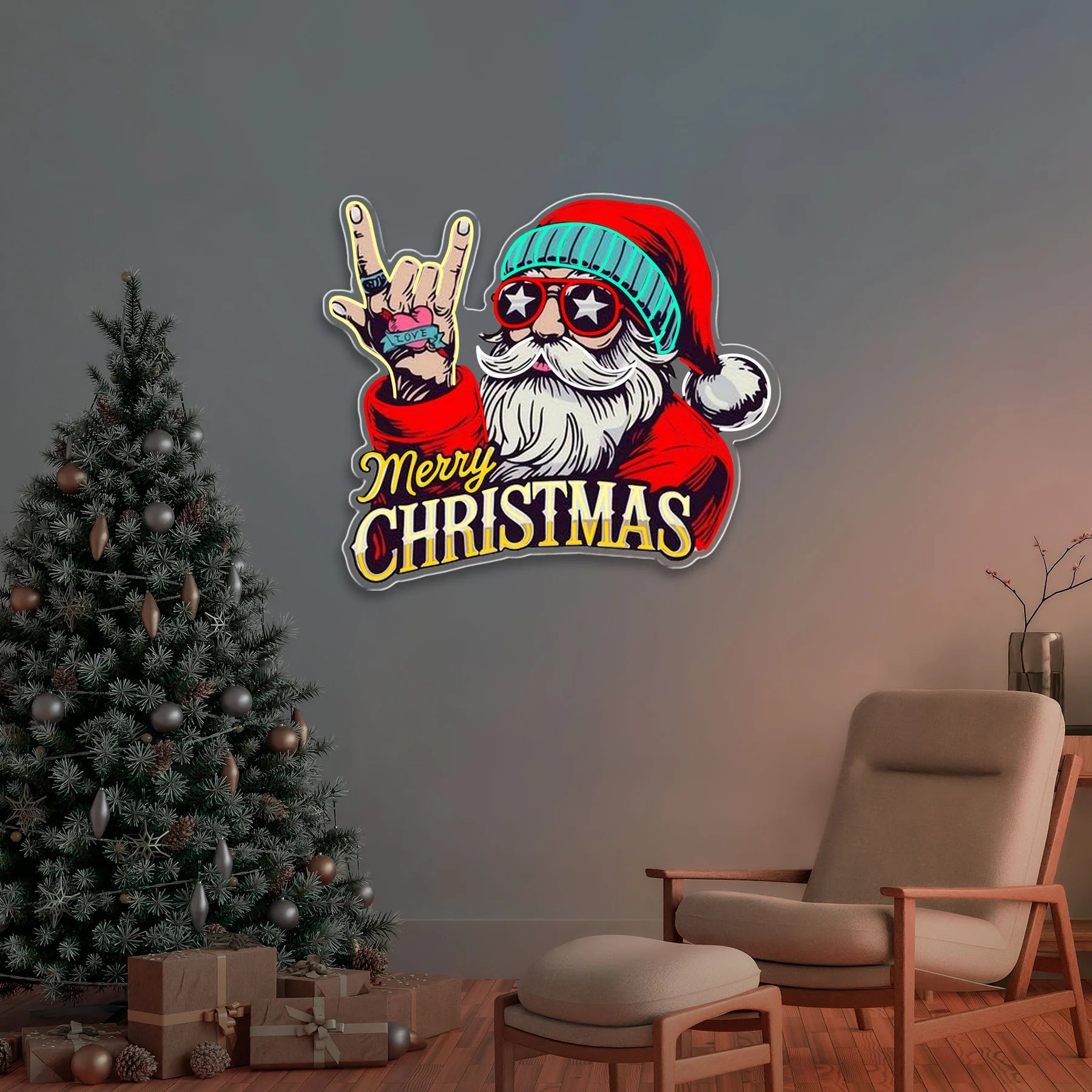 Der Weihnachtsmann sagt YOLO – Weihnachtsleucht Neonschild Lichtkunstwerk