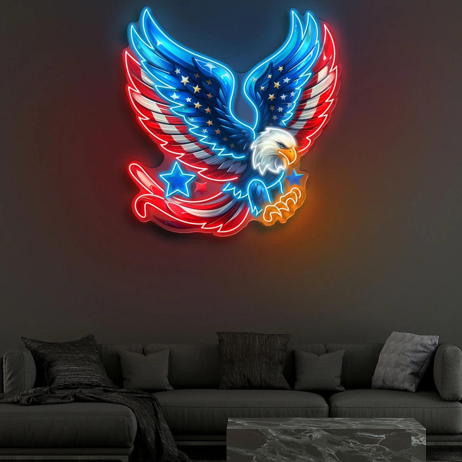 Deutscher Adler breitet Flügel aus mit Flagge: Leuchtreklame Lichtkunstwerk