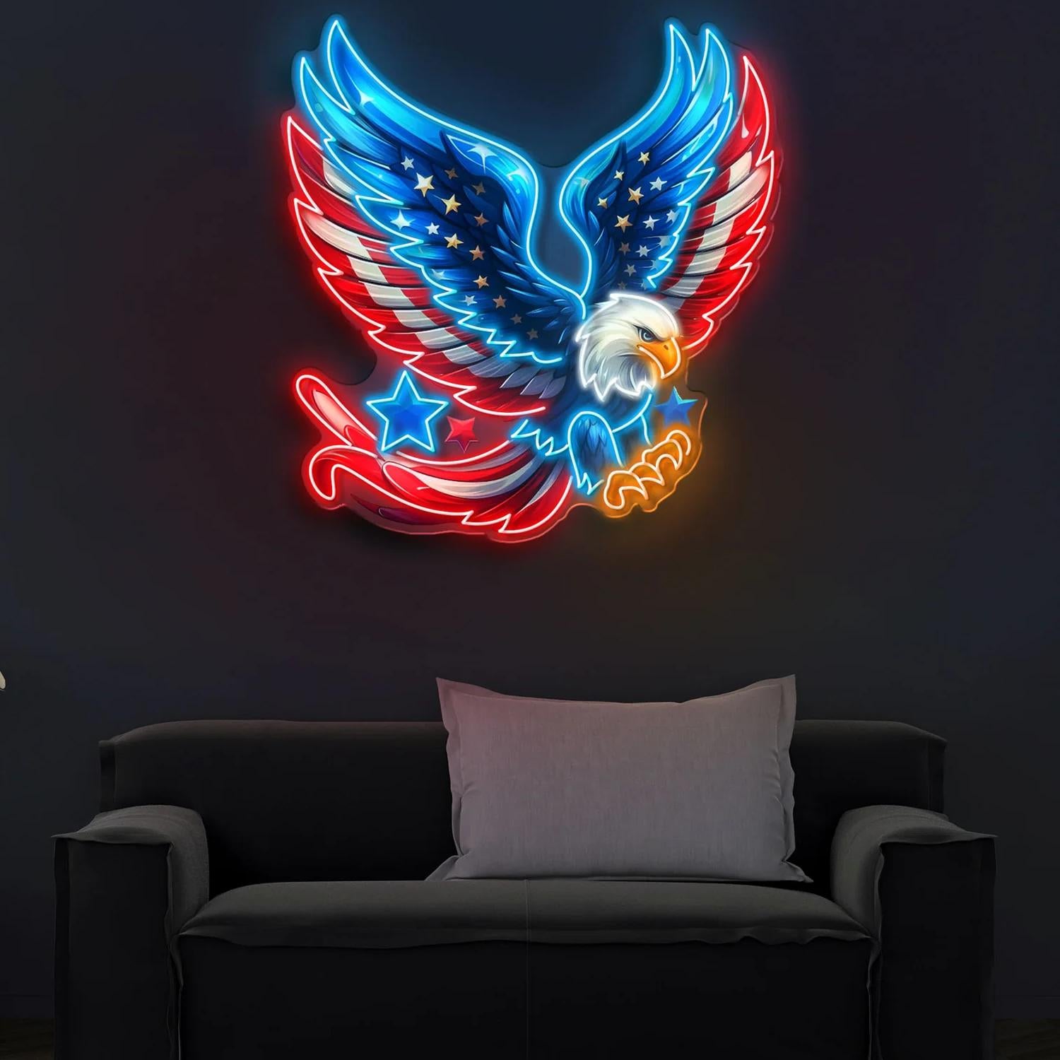 Deutscher Adler breitet Flügel aus mit Flagge: Leuchtreklame Lichtkunstwerk