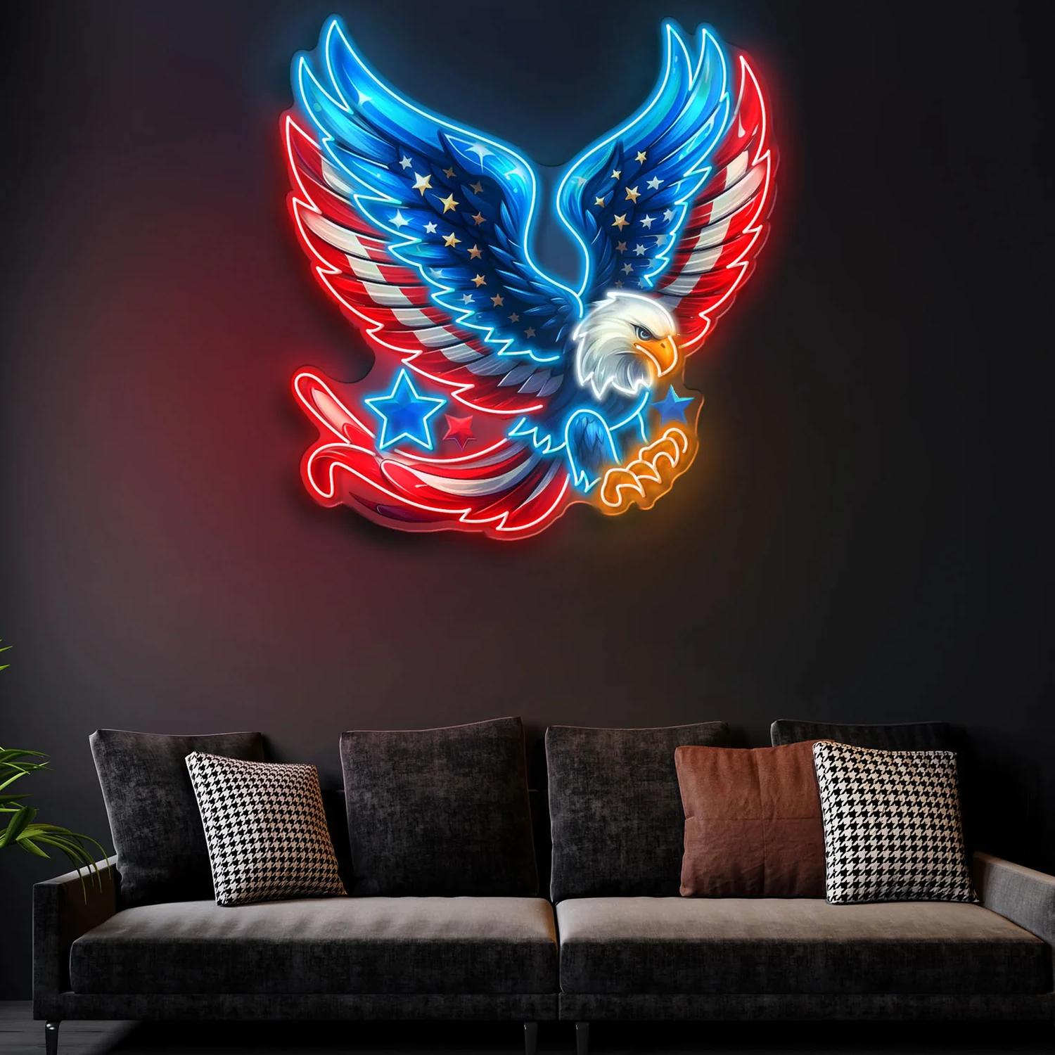 Deutscher Adler breitet Flügel aus mit Flagge: Leuchtreklame Lichtkunstwerk