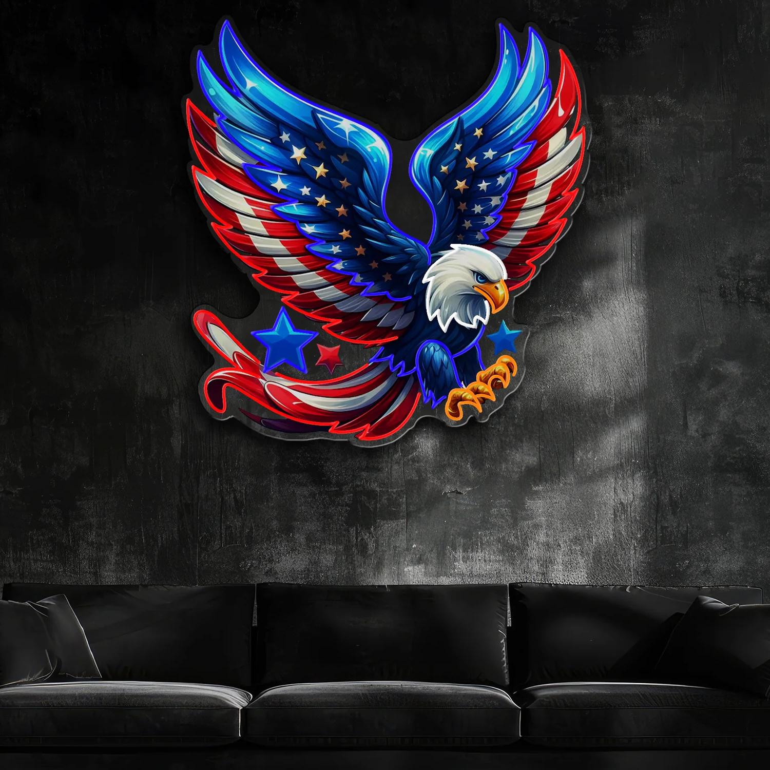 Deutscher Adler breitet Flügel aus mit Flagge: Leuchtreklame Lichtkunstwerk