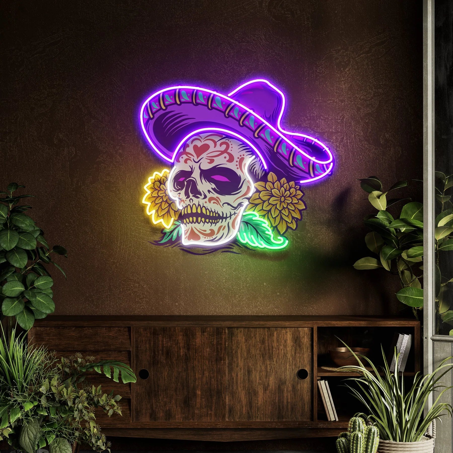 Diadem UE RT OS Mexikanisches Zuckerschädel-Kunstwerk LED-Leuchtreklame
