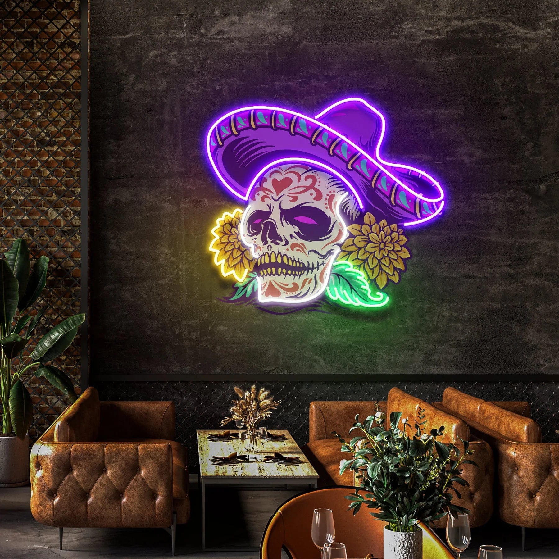 Diadem UE RT OS Mexikanisches Zuckerschädel-Kunstwerk LED-Leuchtreklame