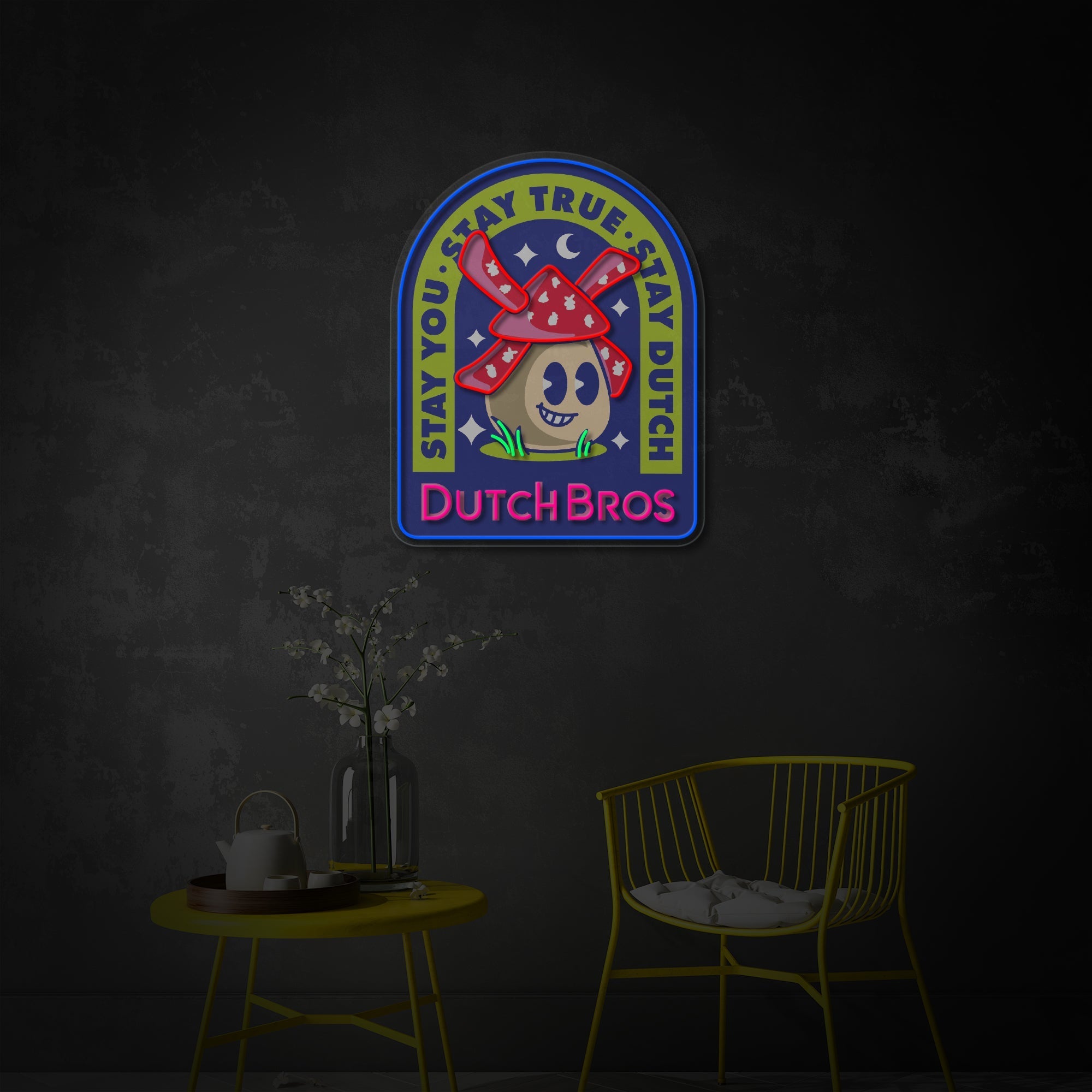"Dutch Coffee, Windmühlen" UV-bedruckt LED-Neonschild