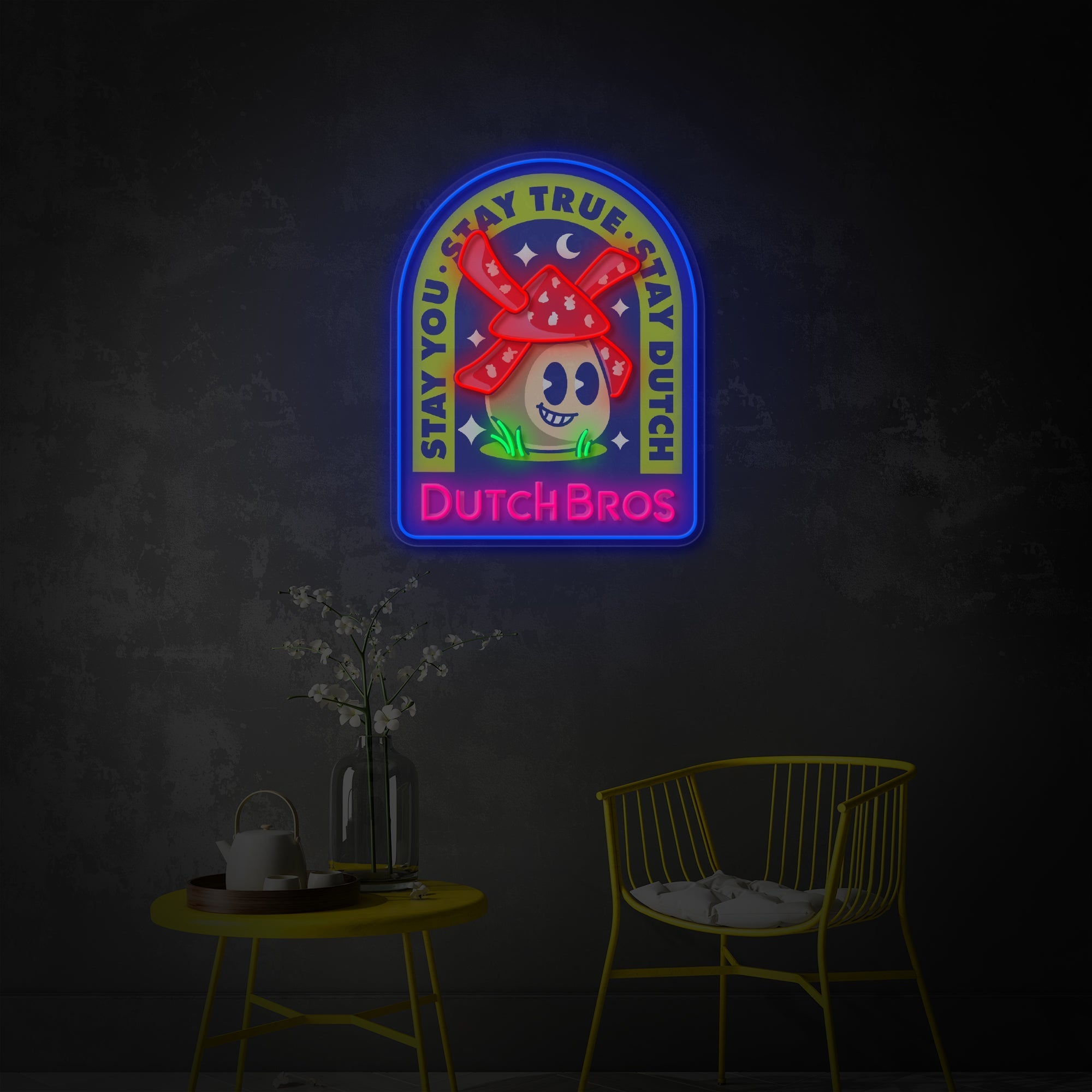 "Dutch Coffee, Windmühlen" UV-bedruckt LED-Neonschild