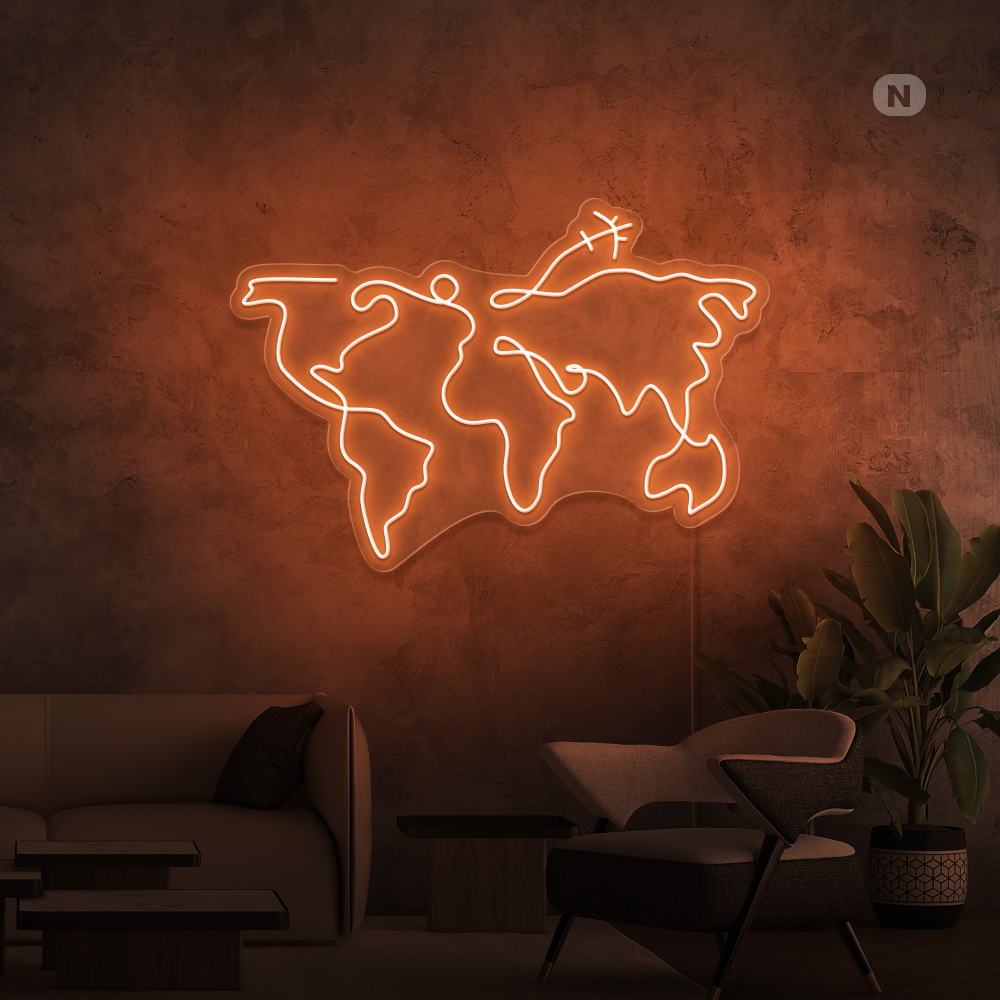 Neon Schild Weltkarte