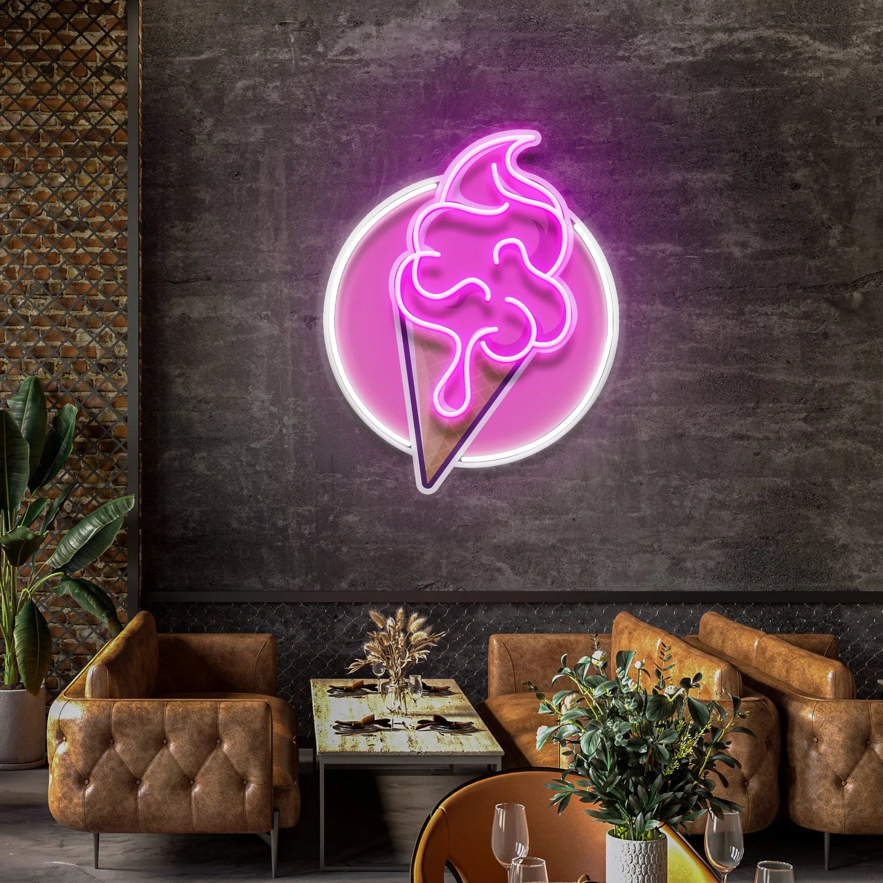 Eiscreme Cartoon Niedliches Kunstwerk LED Neonschildlicht