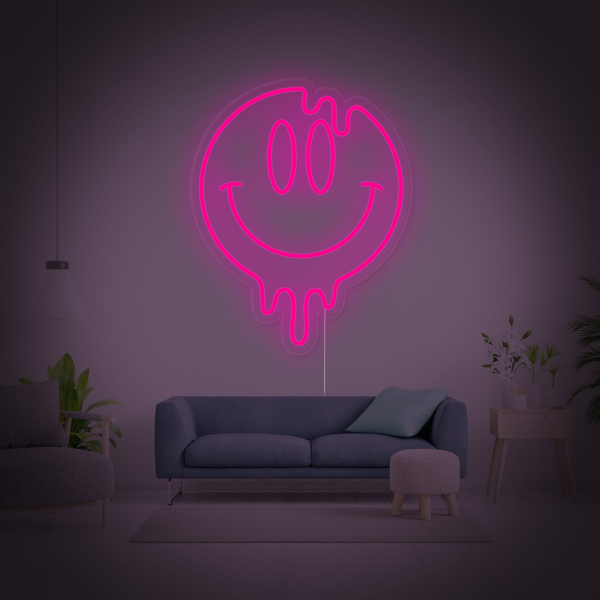 "Tropfendes Emoji-Lächelgesicht" Neonschrift