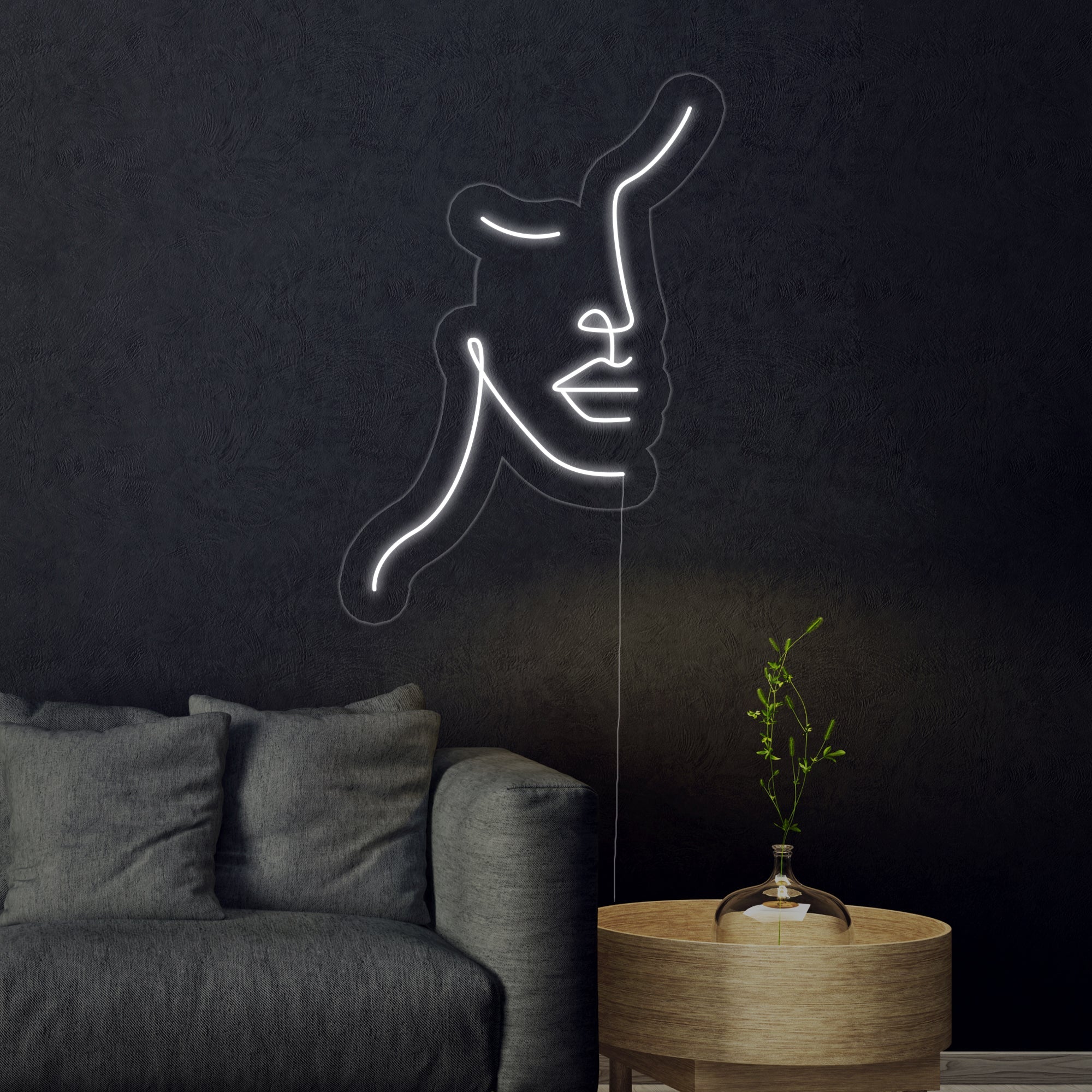 "Femanine Gesichtslinie" Neonschrift