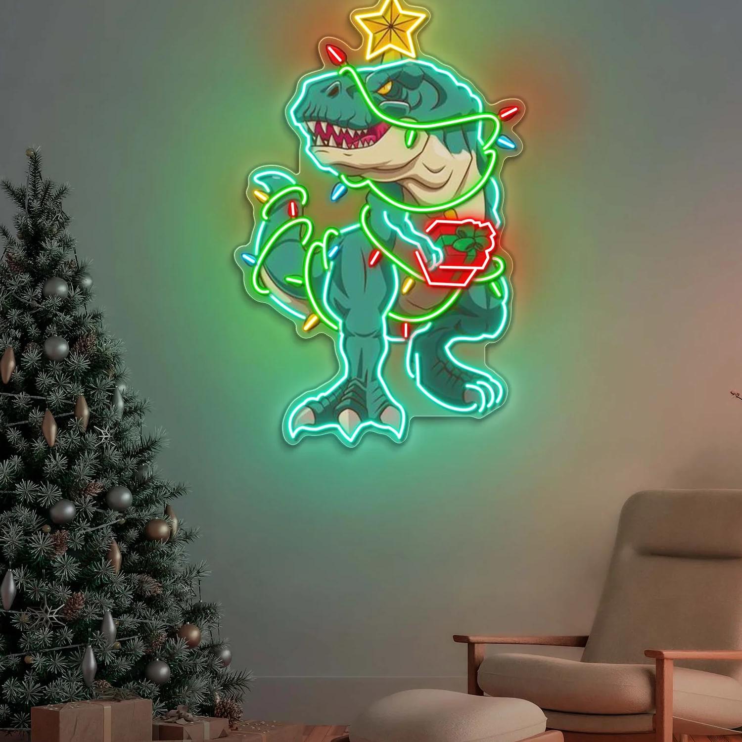 Frohe Rex-mas – Leuchtreklame Kunstwerk für eine humorvolle Weihnachtszeit